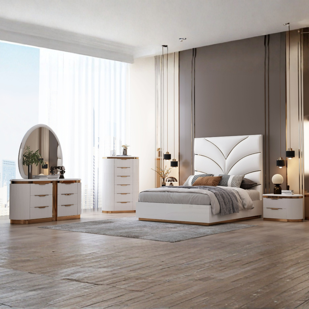 Aurelia – Bedroom Set – King – White/Gold