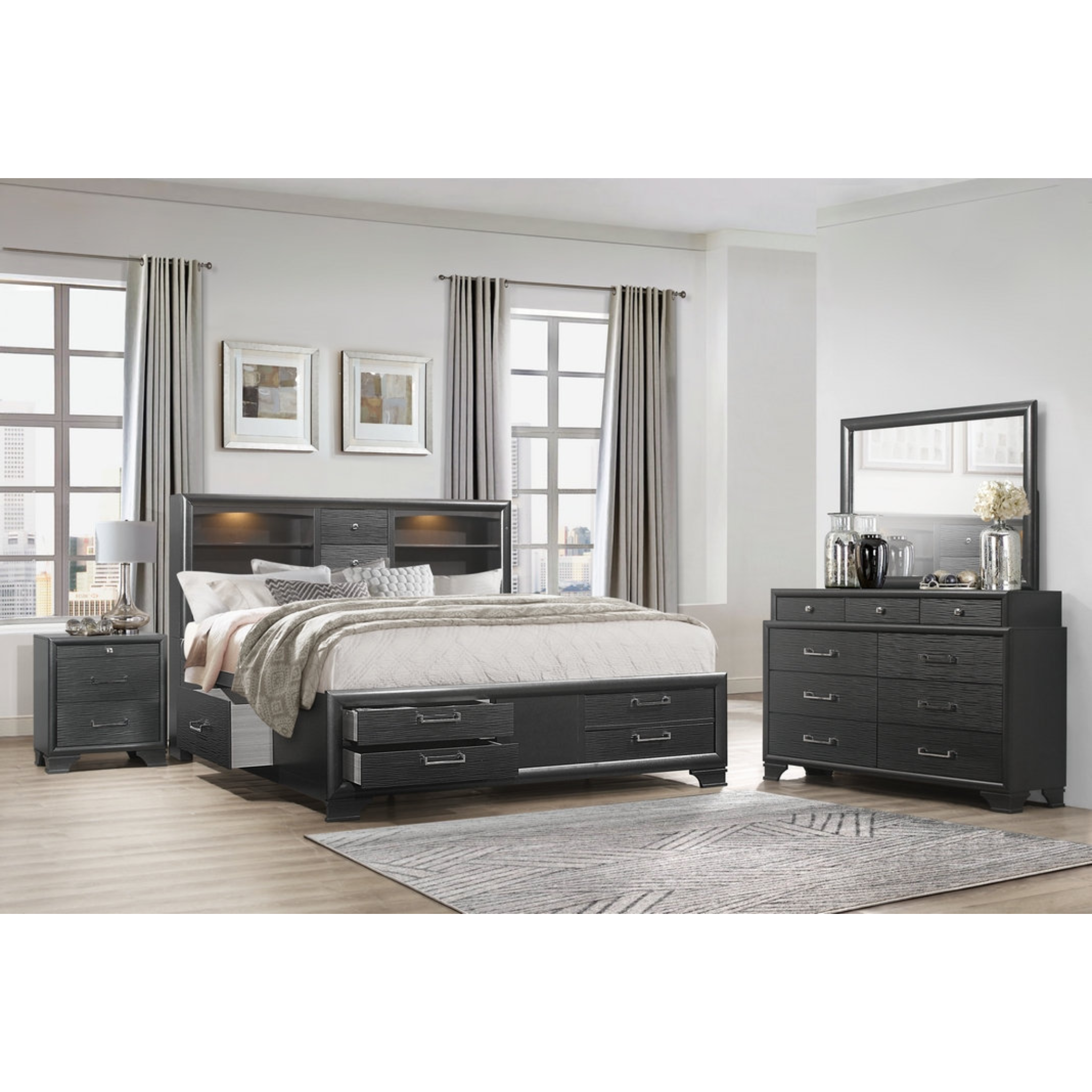 King Bedroom Set – Ava Grey Lacquer