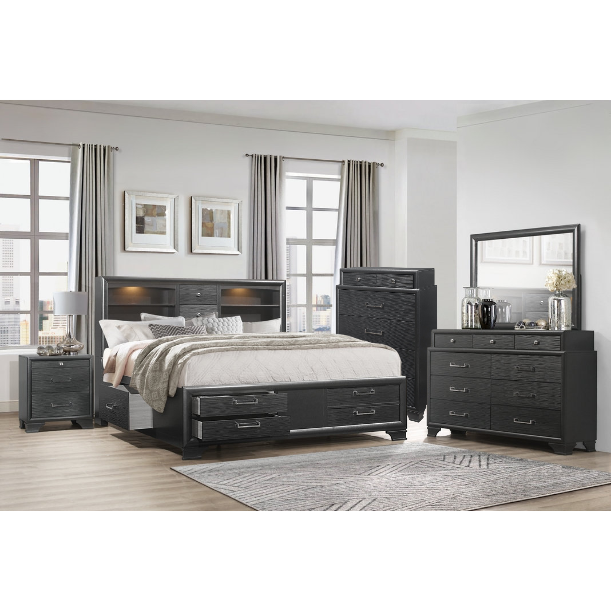 Queen Bedroom Set – Ava Grey Lacquer