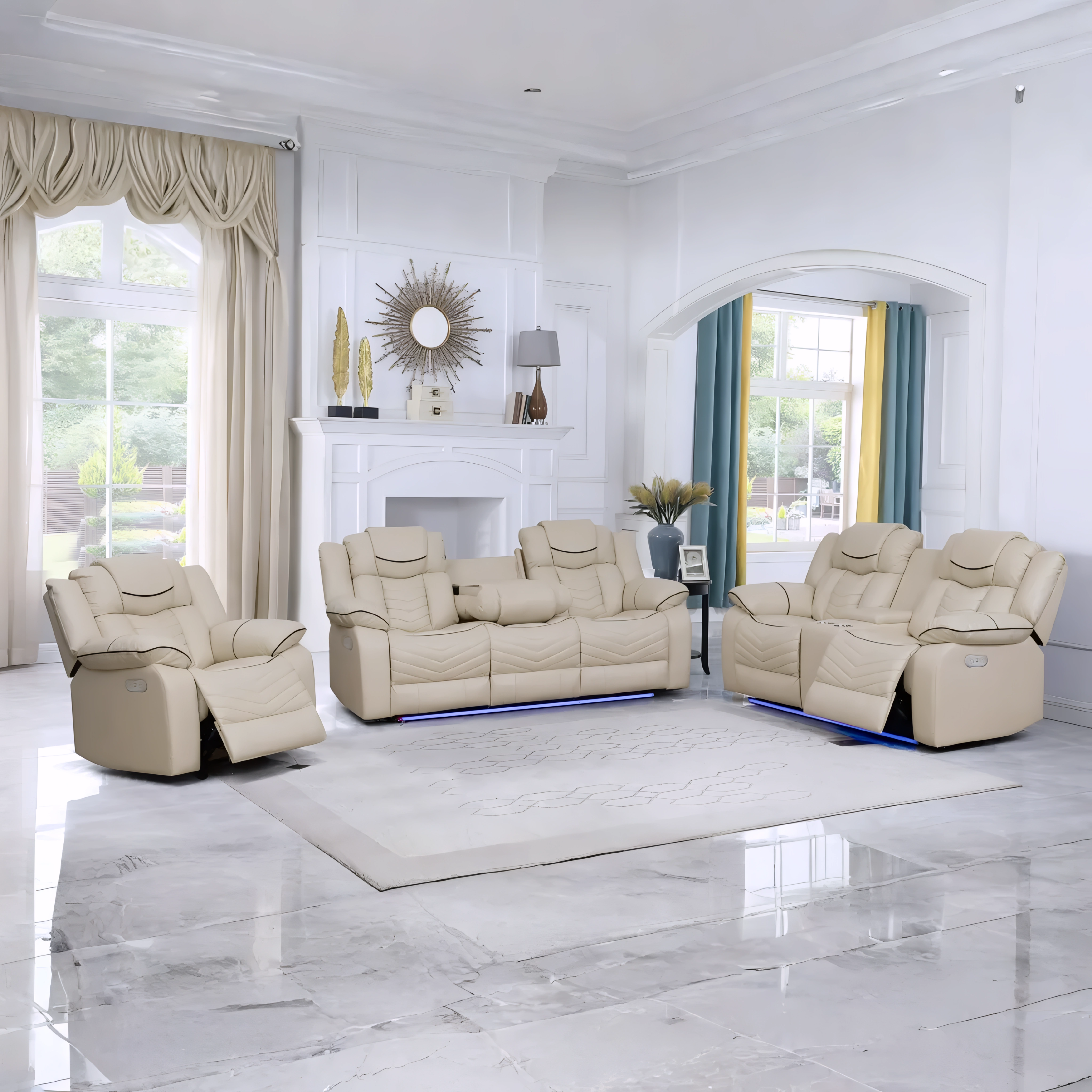 Aylen – Recliner Set – Beige Air Leather