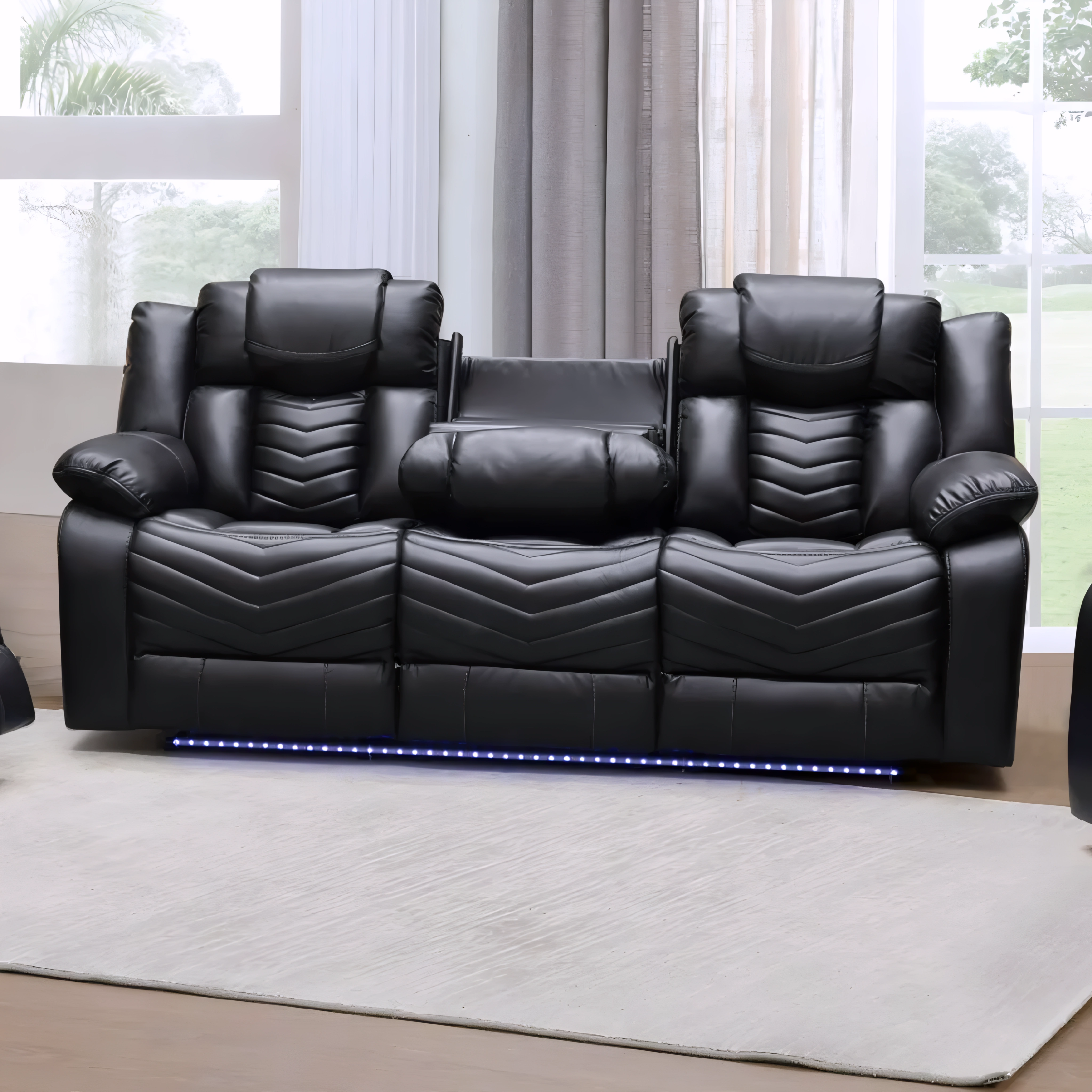 Aylen – Air Leather Recliner Set – Black