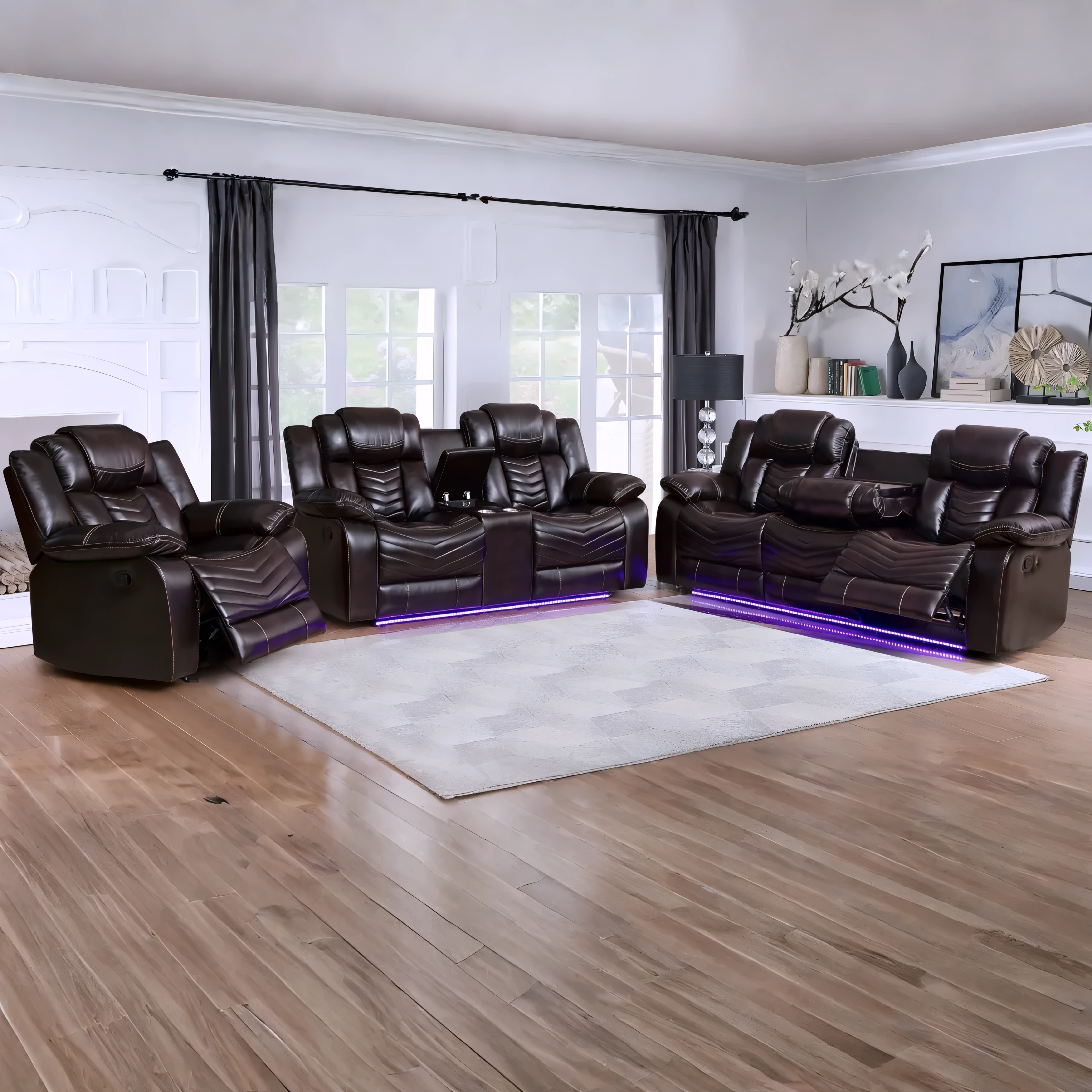 Aylen – Manual Reclining Sofa Set – Brown Air Leather