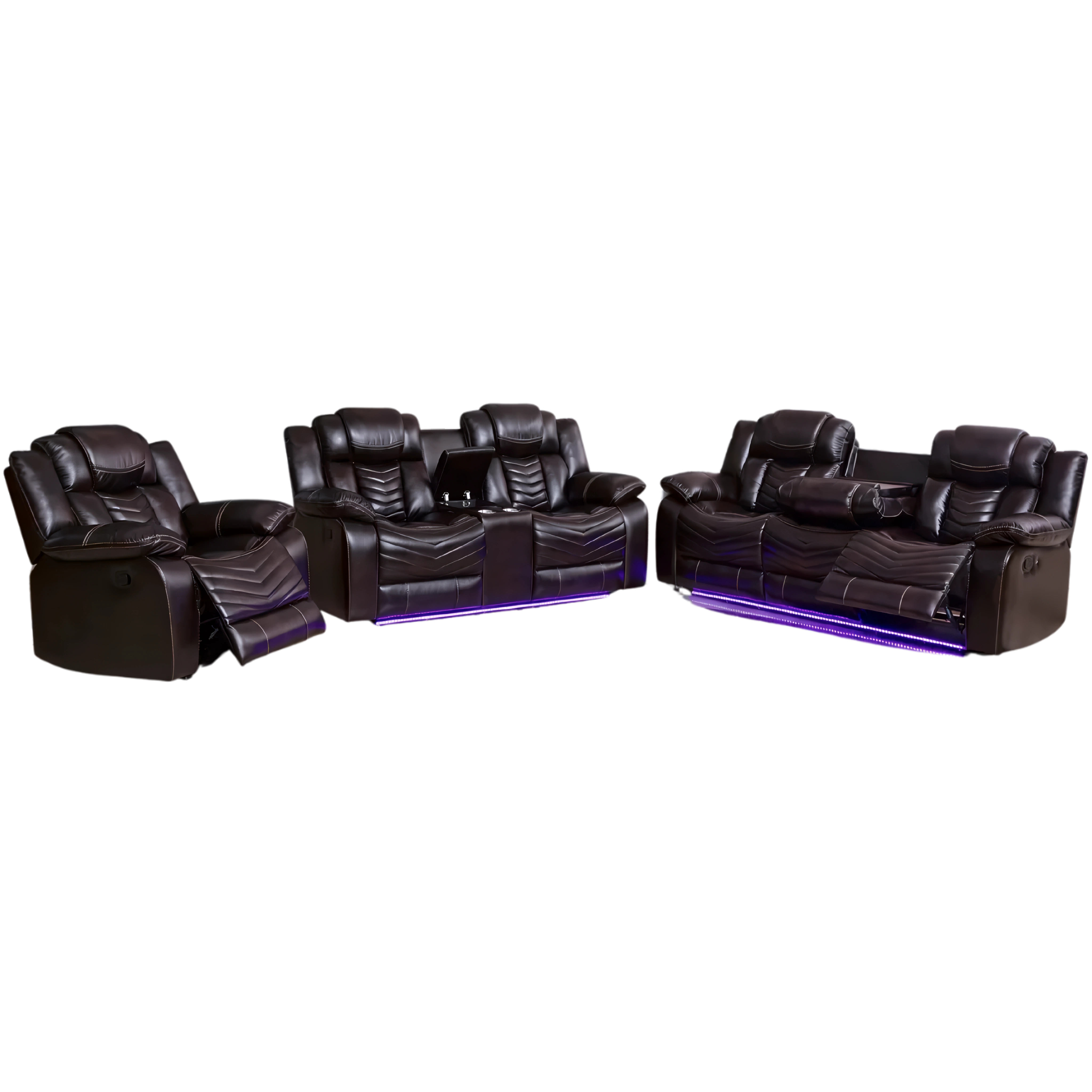 Aylen – Manual Reclining Sofa Set – Brown Air Leather