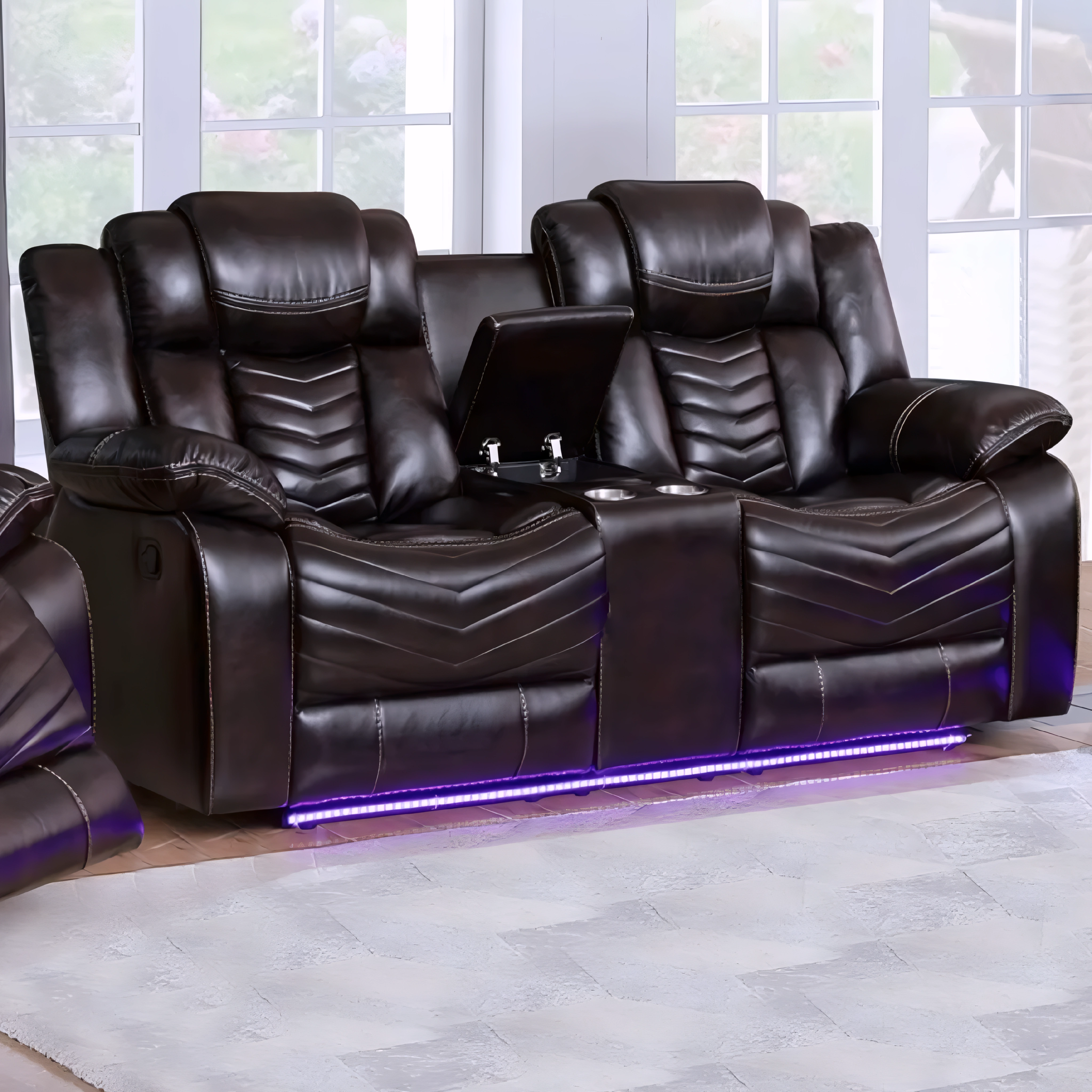 Aylen – Manual Reclining Sofa Set – Brown Air Leather
