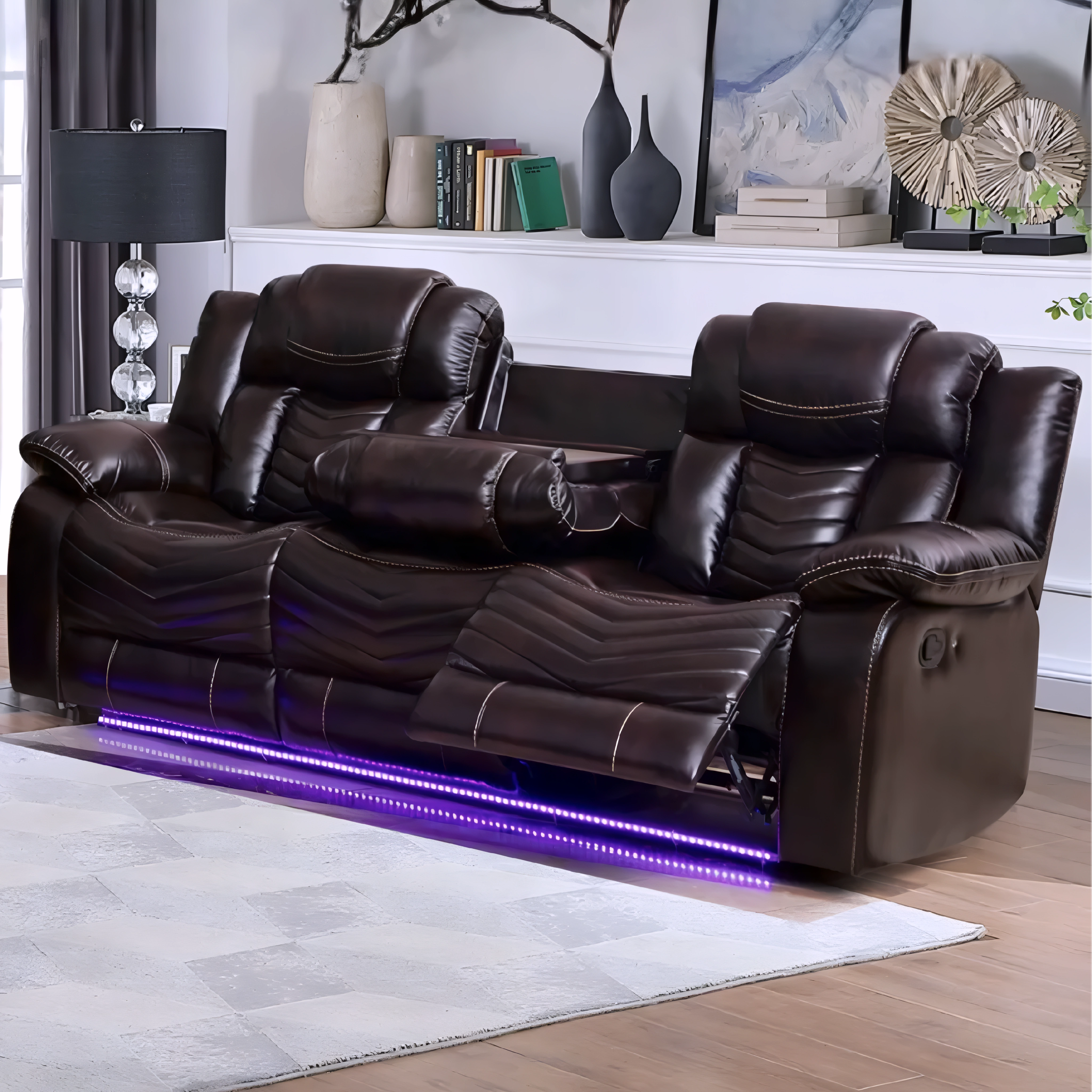 Aylen – Manual Reclining Sofa Set – Brown Air Leather