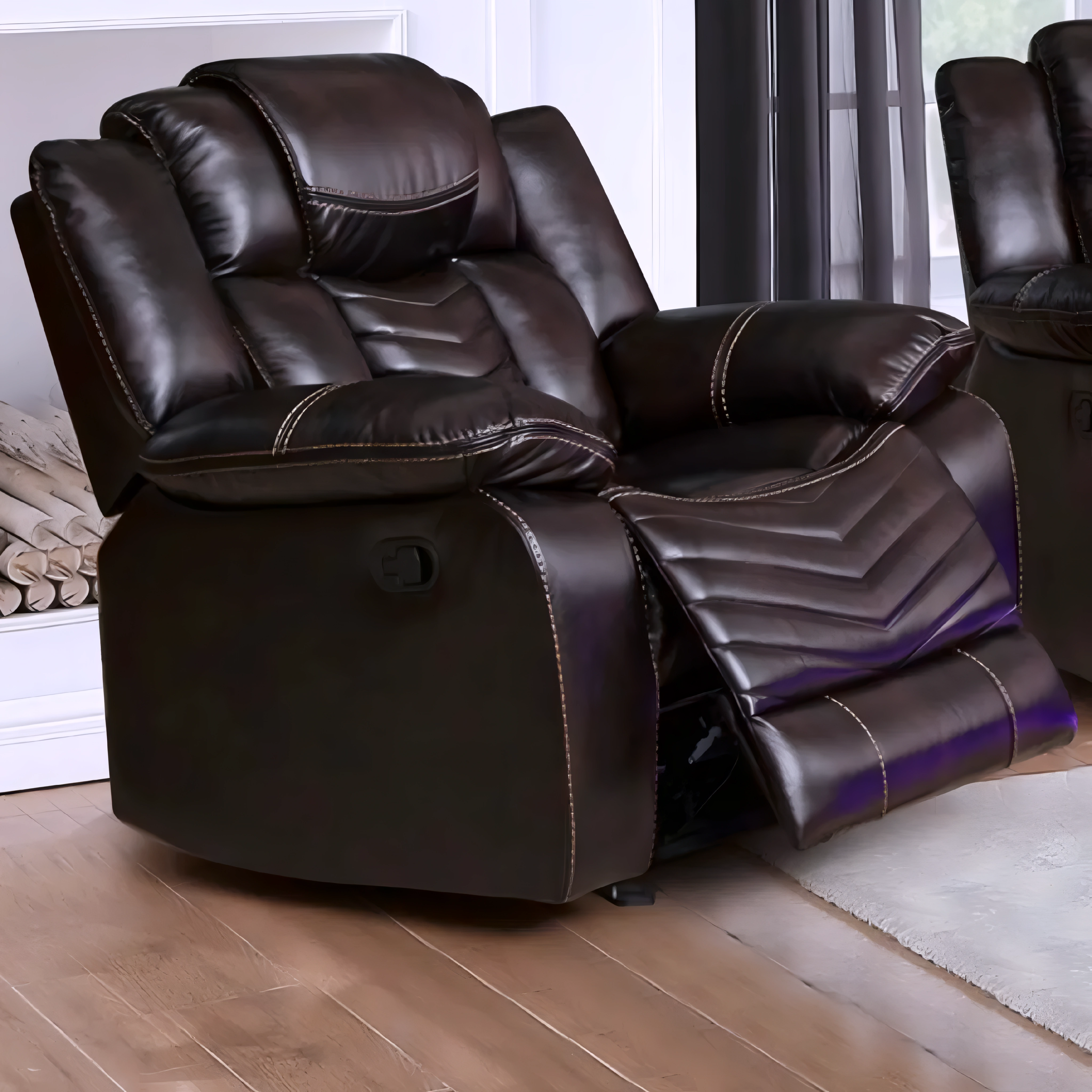 Aylen – Manual Reclining Sofa Set – Brown Air Leather