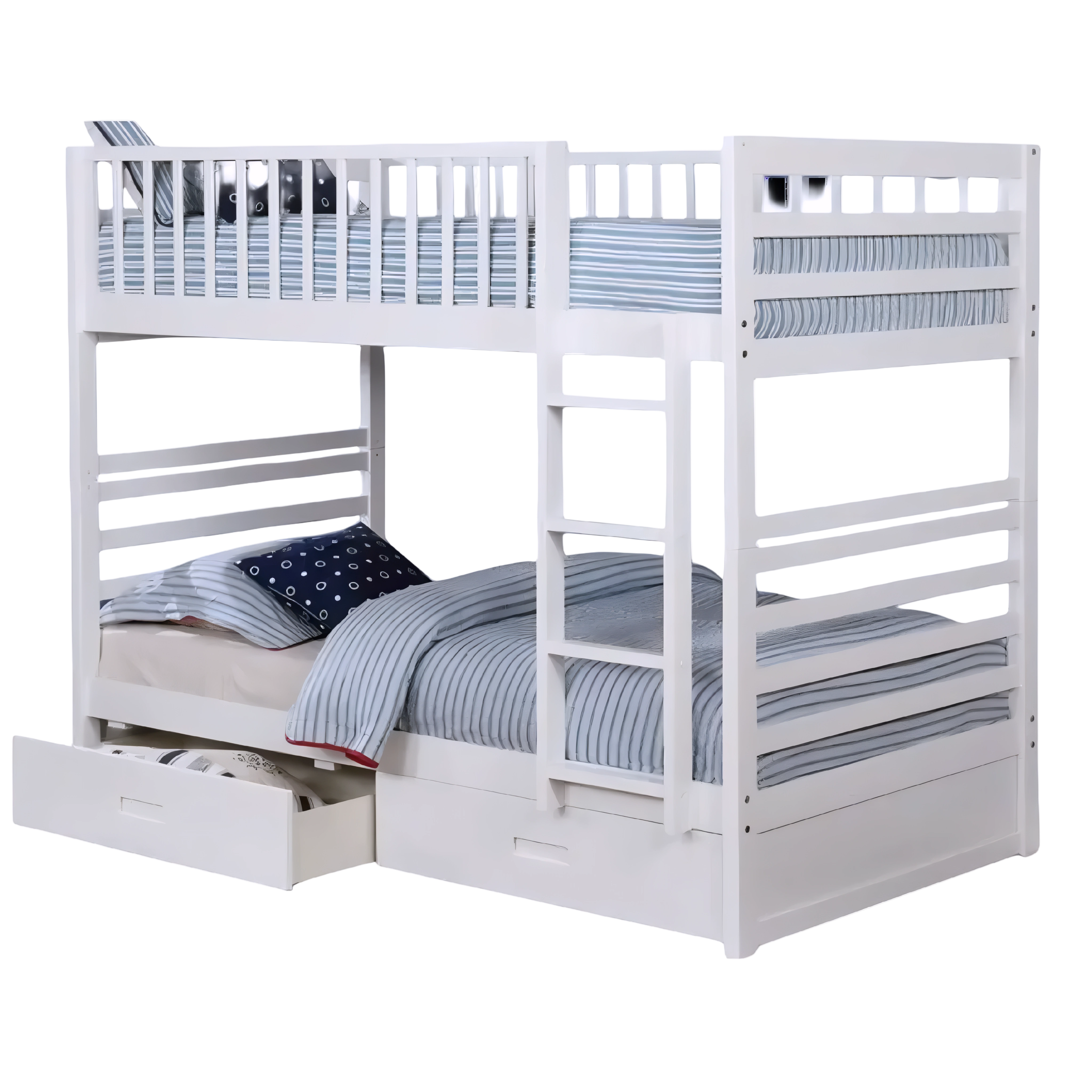 Lynox lit superposé simple/simple blanc bois massif avec 2 tiroirs de rangement – Bonito Montréal
