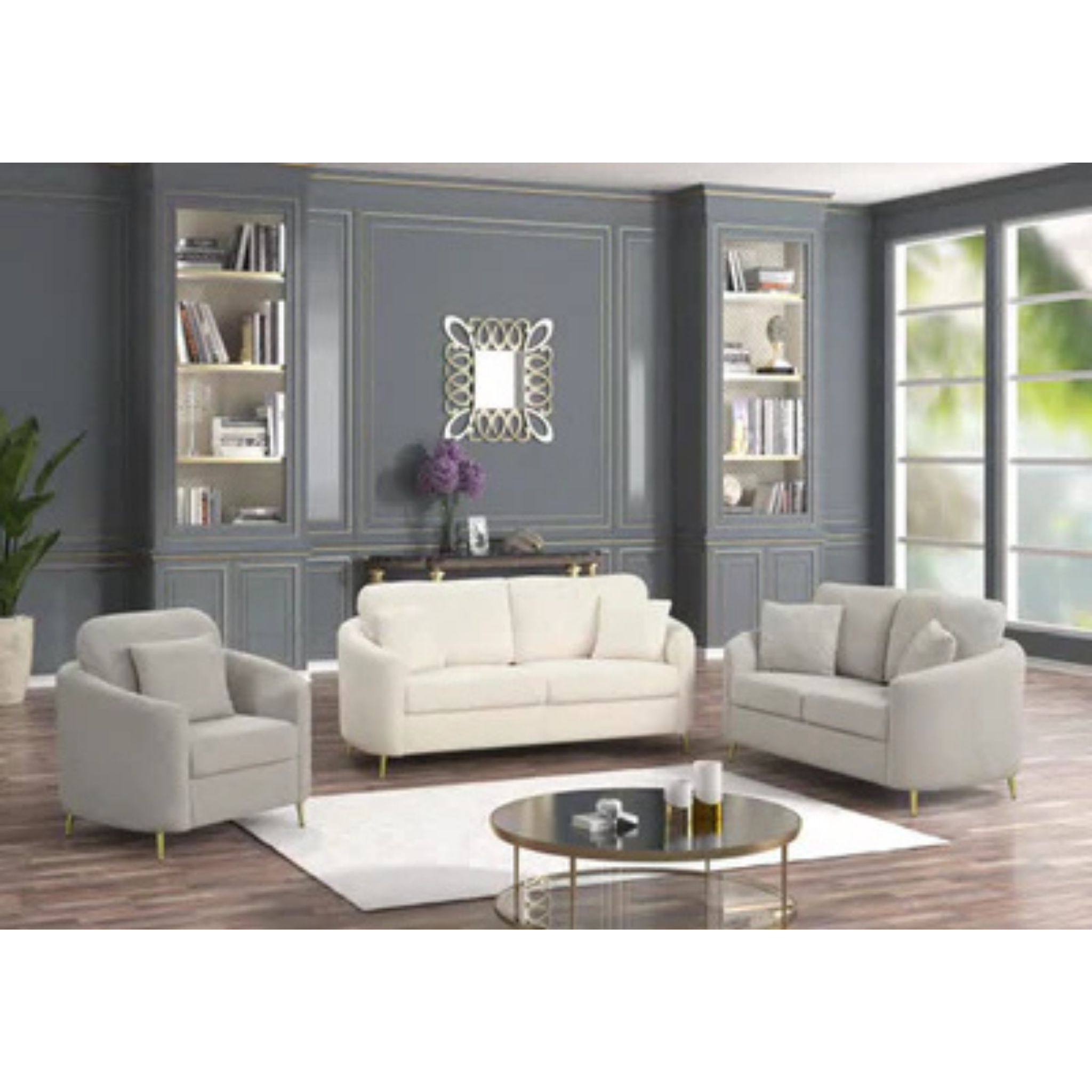 BETTY - Ensemble de canapés modernes 3 pièces en cuir PU blanc