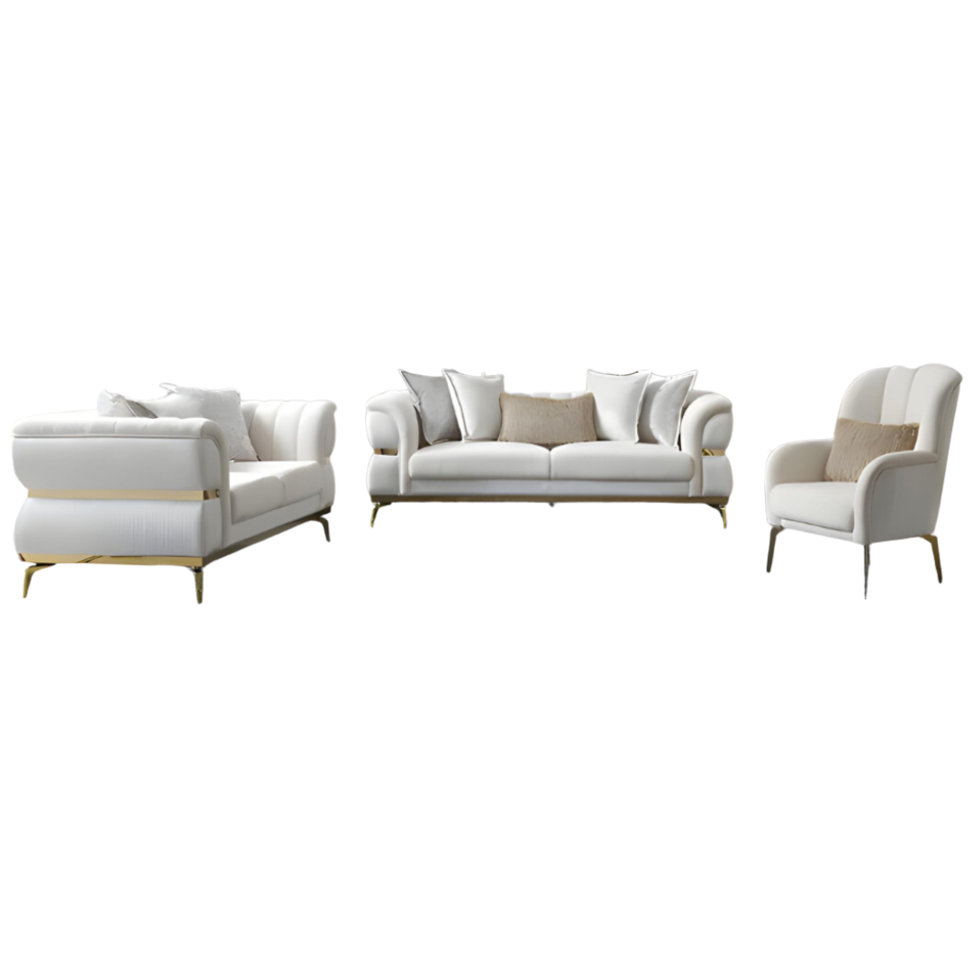 Barat – Soft Fabric Living Room Set – Gold Legs – Beige