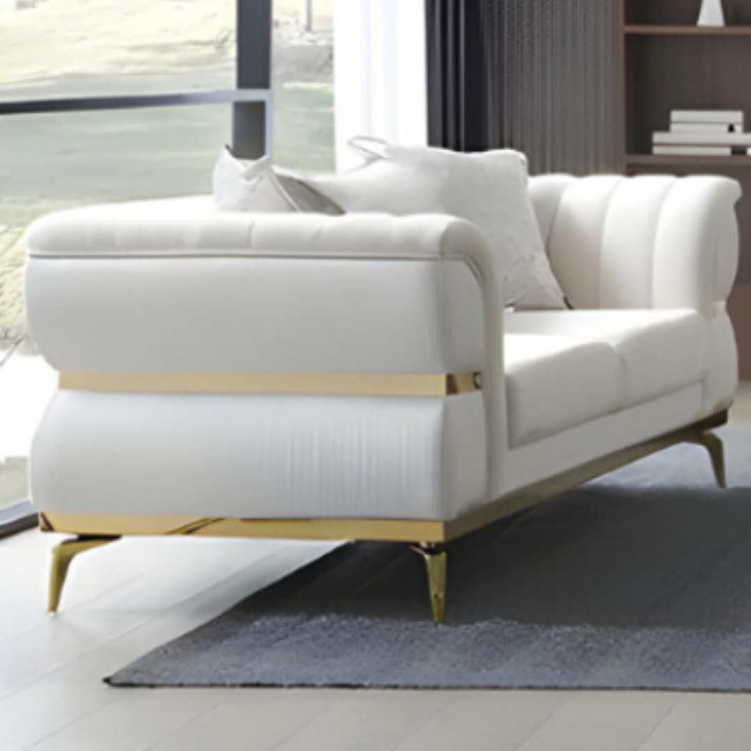Barat – Soft Fabric Living Room Set – Gold Legs – Beige