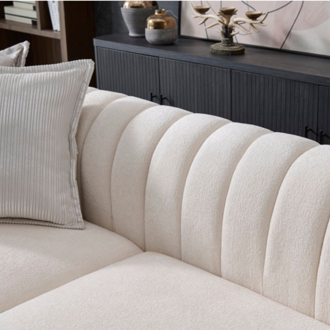 Barat – Soft Fabric Living Room Set – Gold Legs – Beige