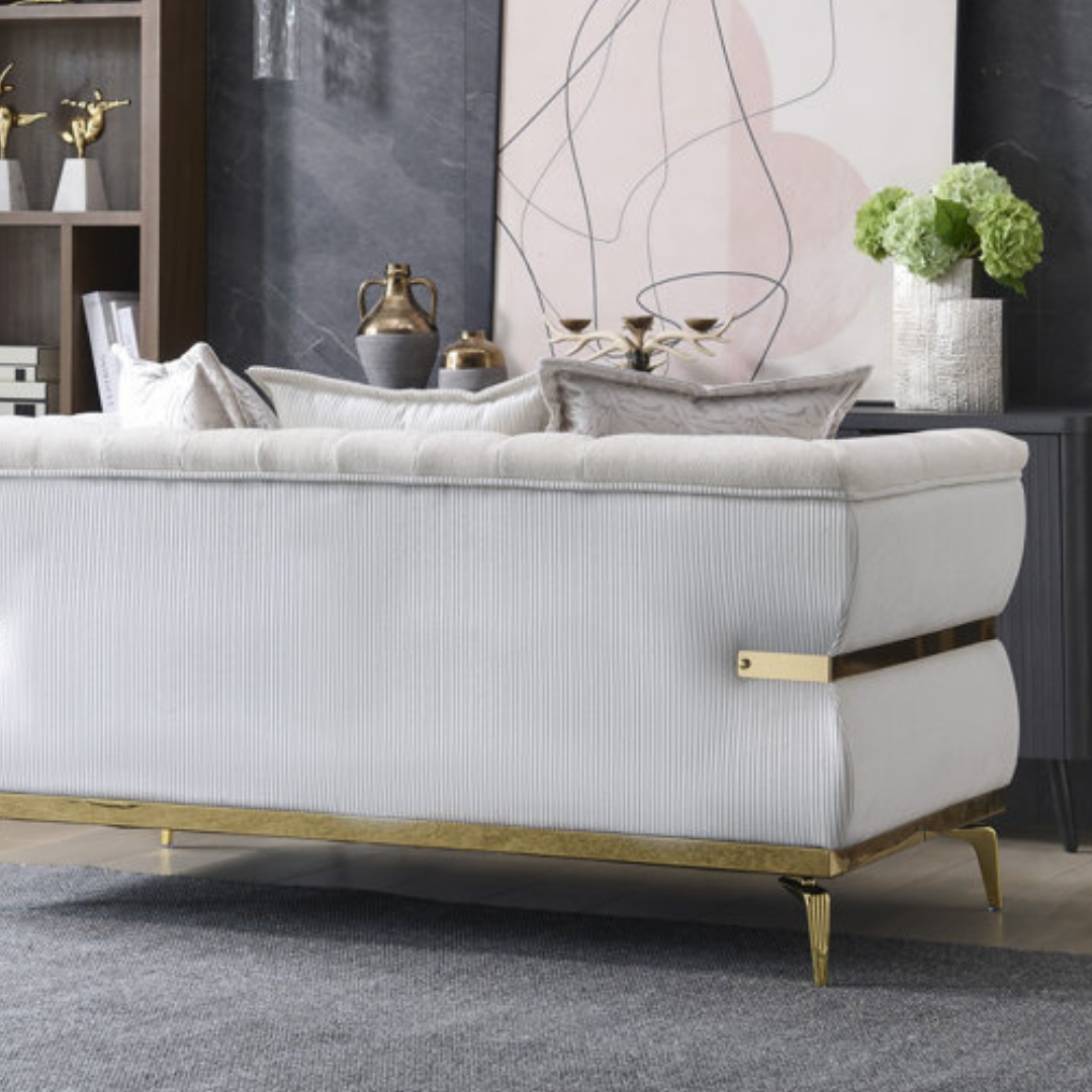 Barat – Soft Fabric Living Room Set – Gold Legs – Beige