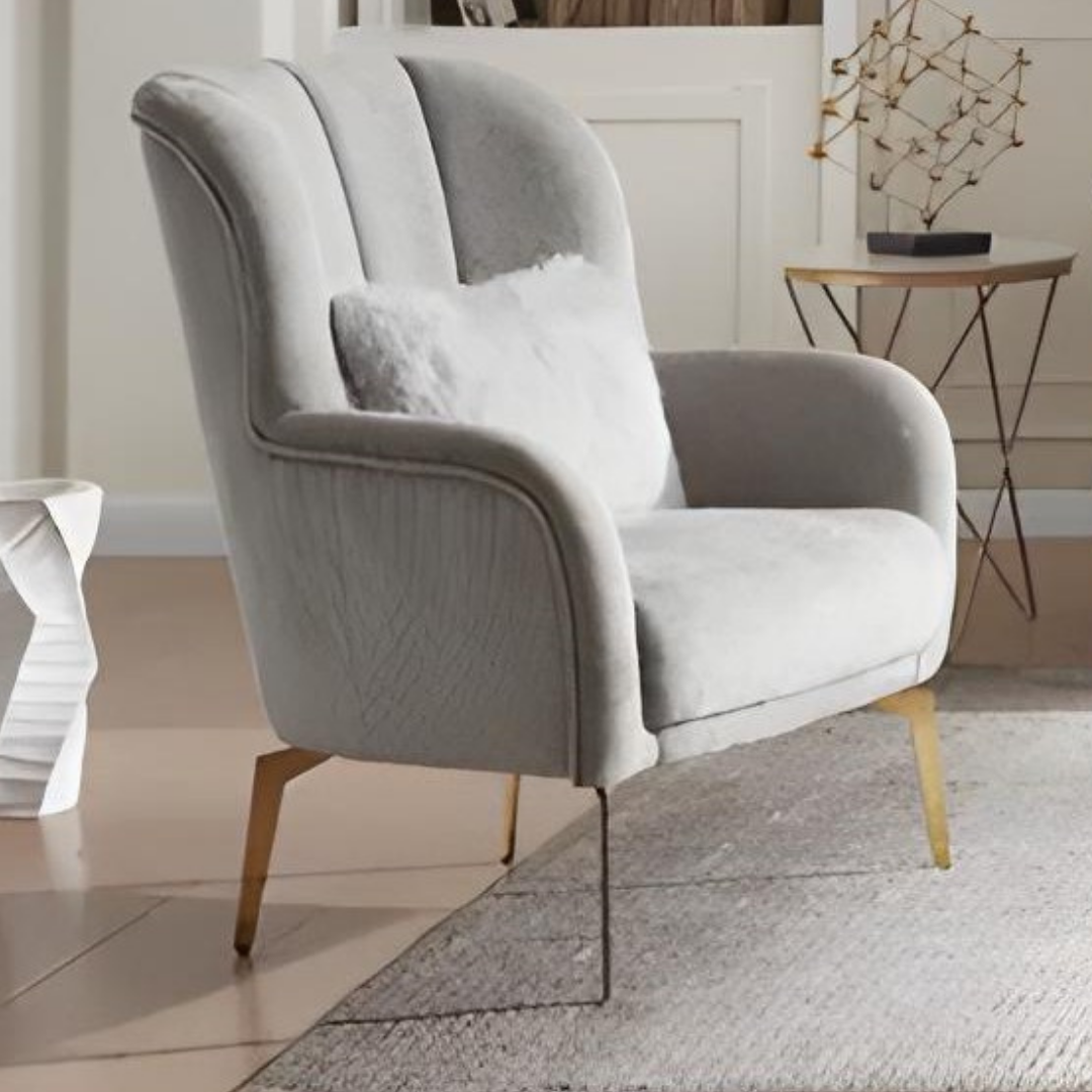 Barat – Soft Fabric Living Room Set – Gold Legs – Grey