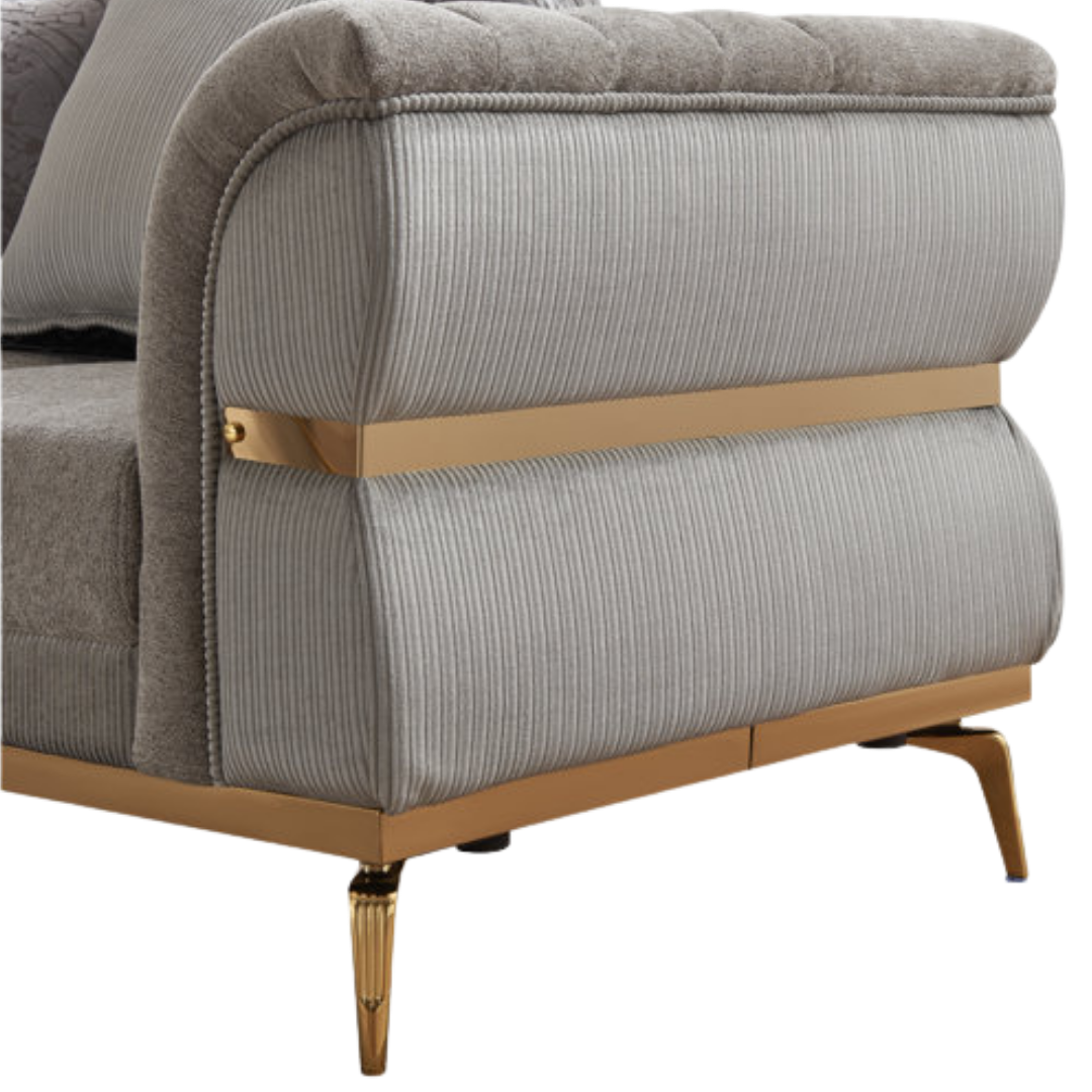 Barat – Soft Fabric Living Room Set – Gold Legs – Grey