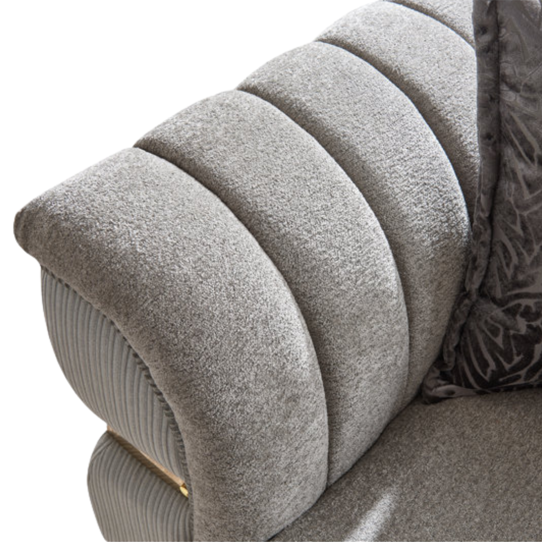 Barat – Soft Fabric Living Room Set – Gold Legs – Grey