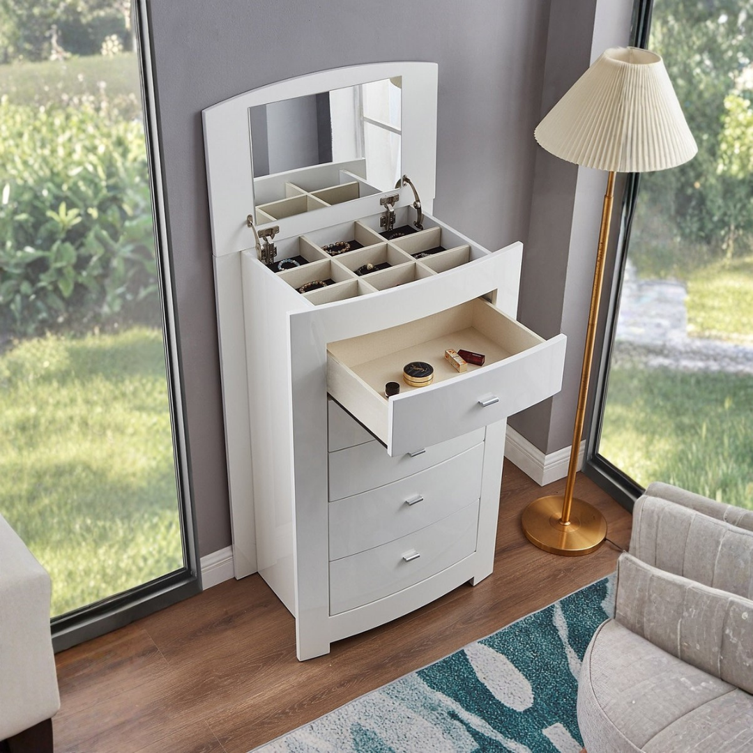 Metropole – Commode 5 tiroirs avec coiffeuse à bijoux – Blanc alpin