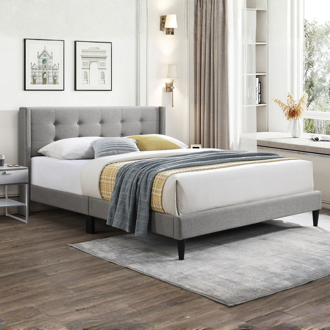 Belvyn – Lit King – Tissu (Gris)