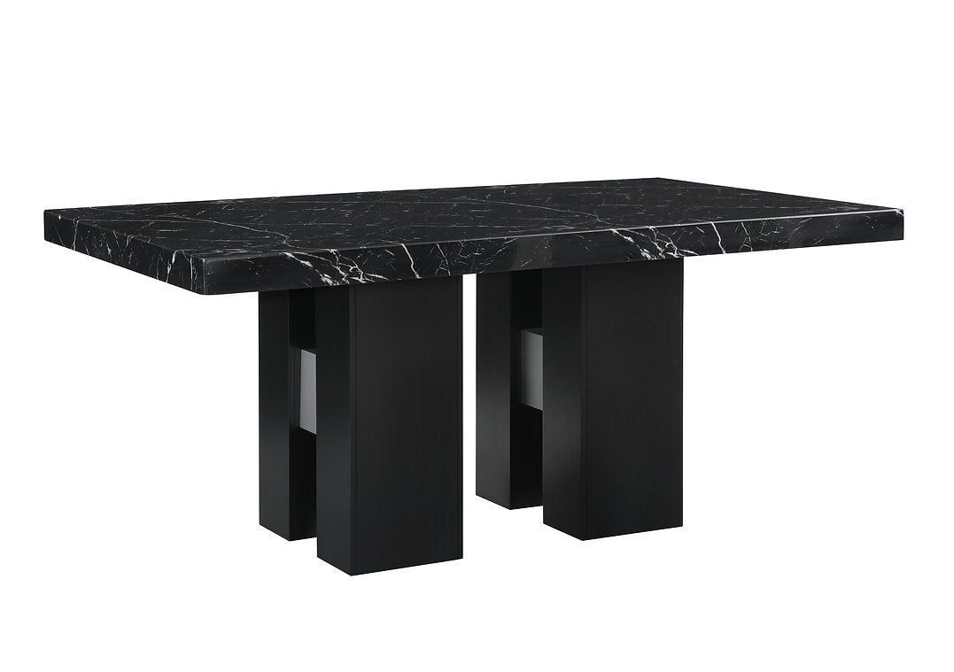 Table à manger en faux marbre noir avec base à double piédestal 1605