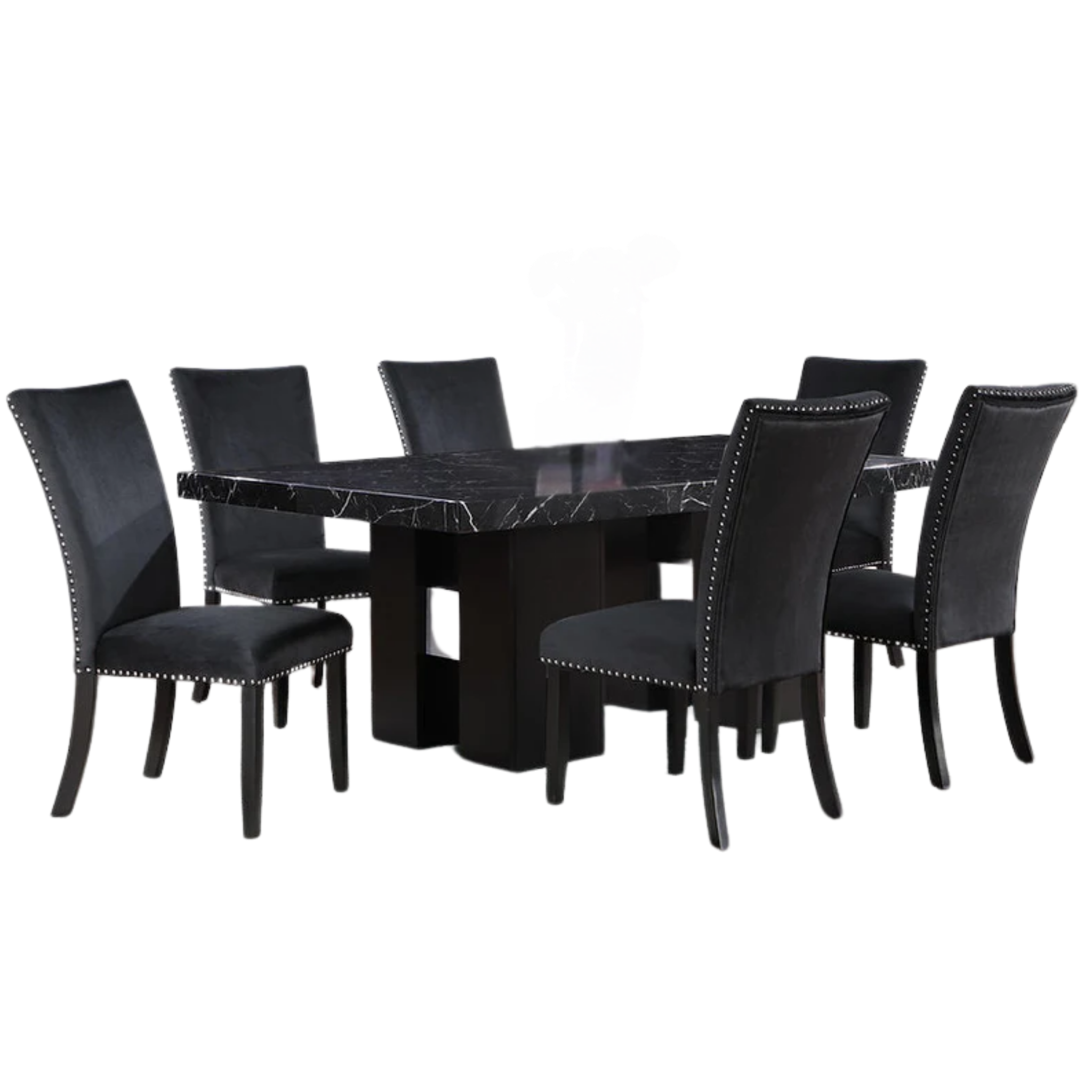 Black Faux Marble Dining Table Set With Black Velvet Chairs 1605
