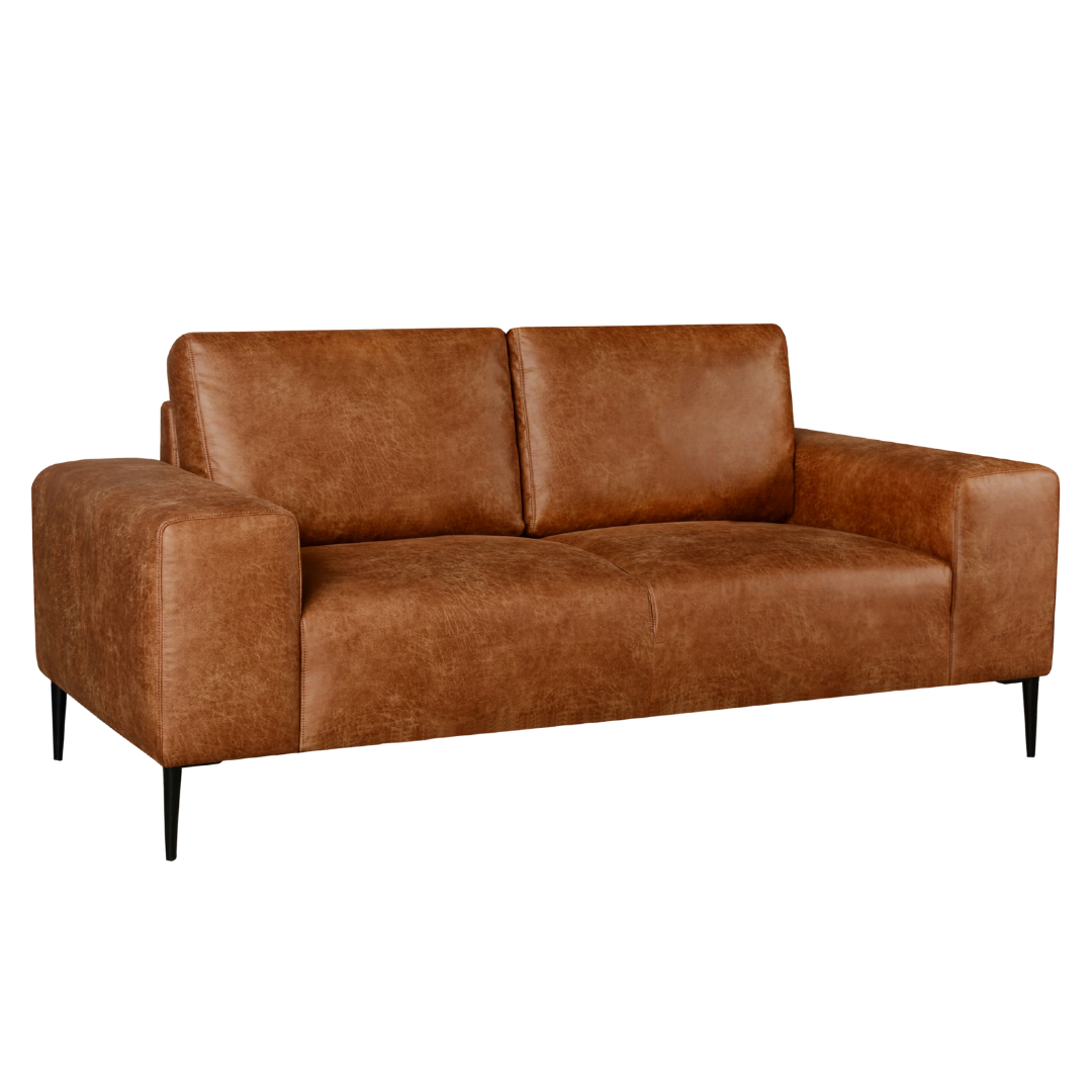 Blinda – Faux Leather Living Room Set – Black Metal Legs – Tan