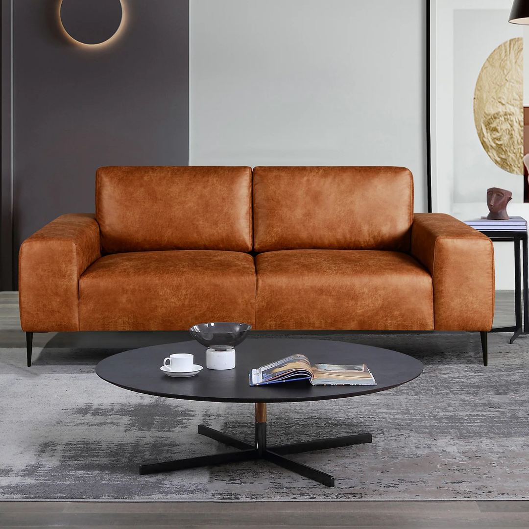 Blinda – Faux Leather Living Room Set – Black Metal Legs – Tan