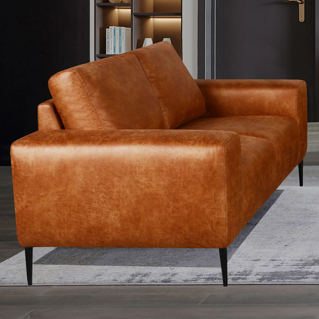 Blinda – Faux Leather Living Room Set – Black Metal Legs – Tan