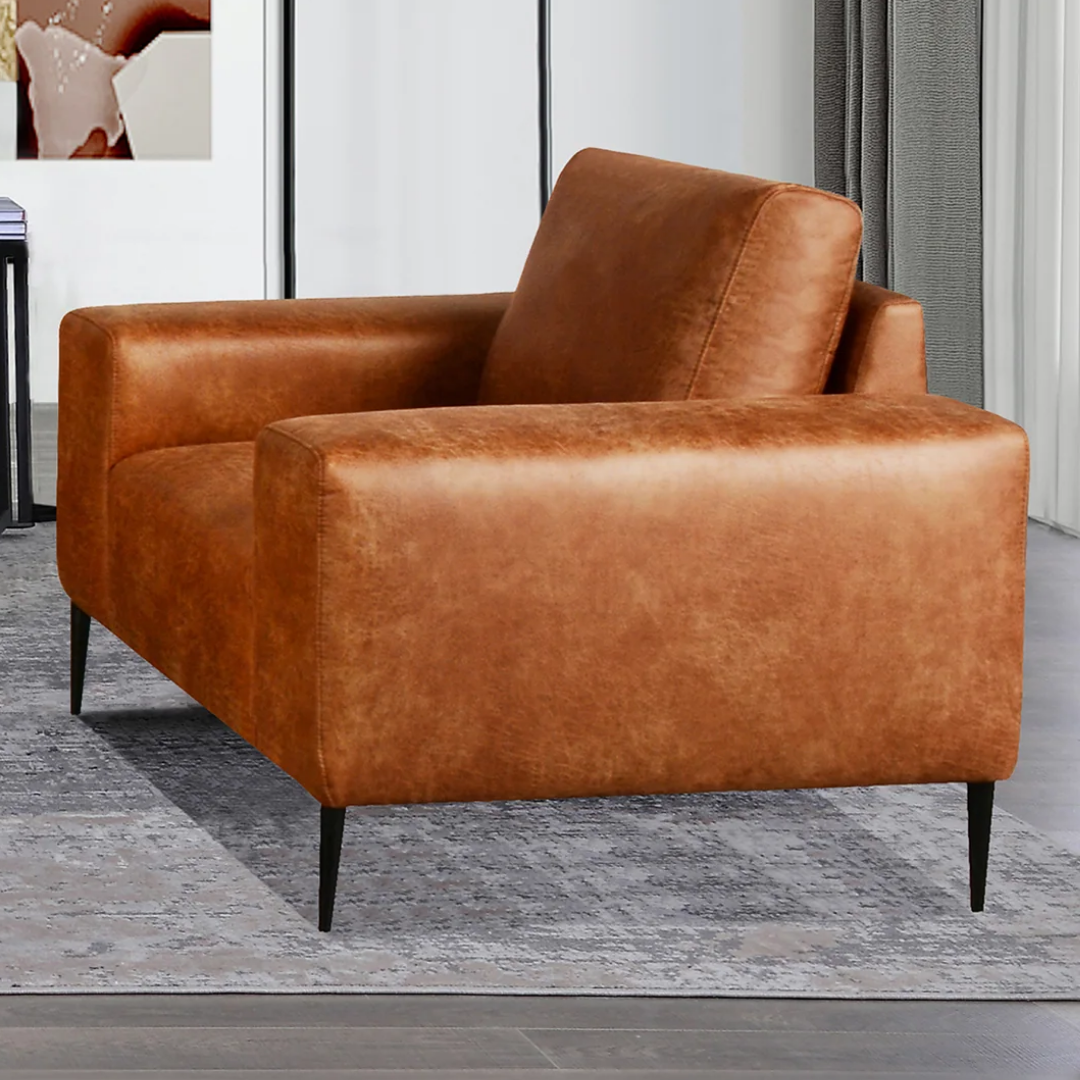 Blinda – Faux Leather Living Room Set – Black Metal Legs – Tan