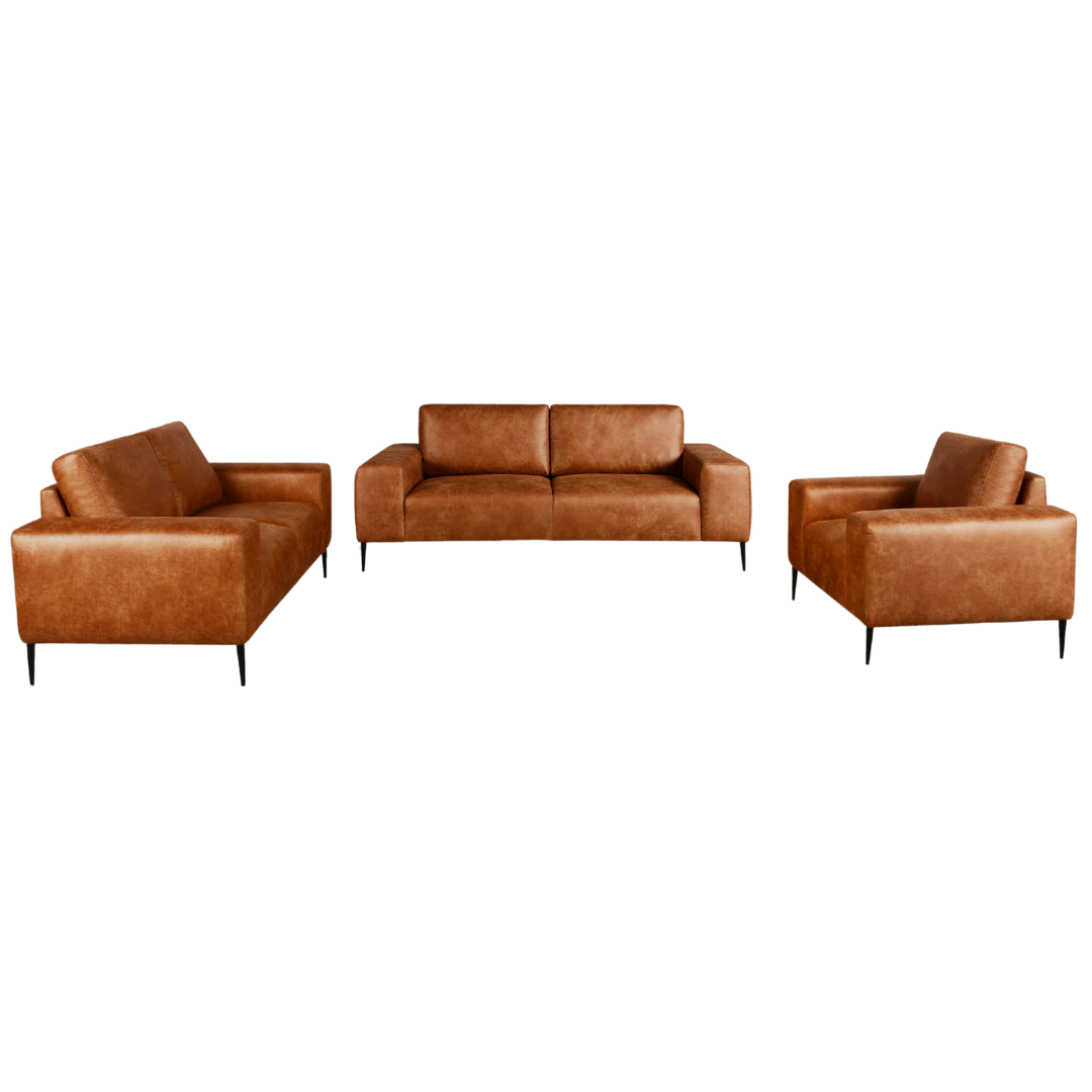 Blinda – Faux Leather Living Room Set – Black Metal Legs – Tan