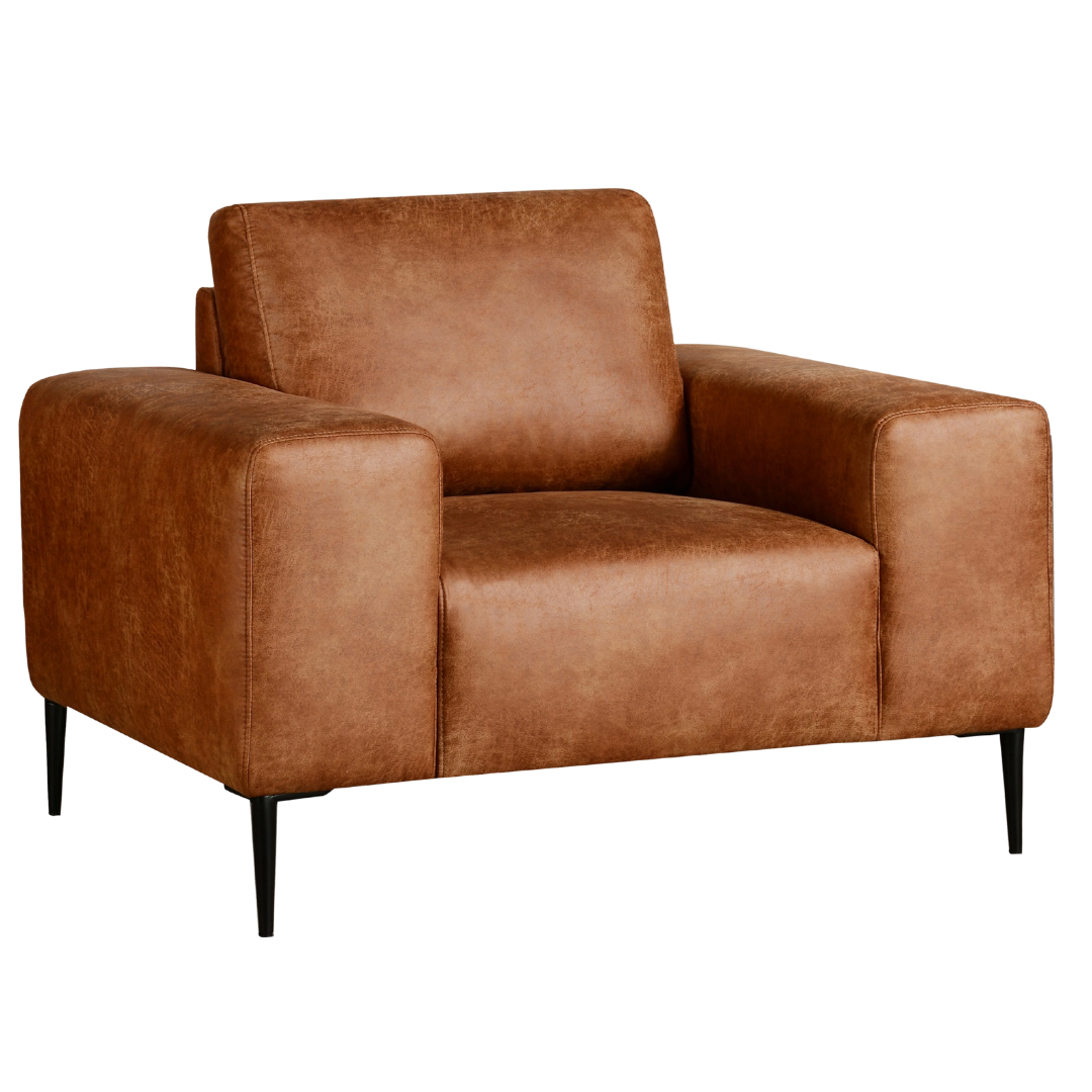 Blinda – Faux Leather Living Room Set – Black Metal Legs – Tan