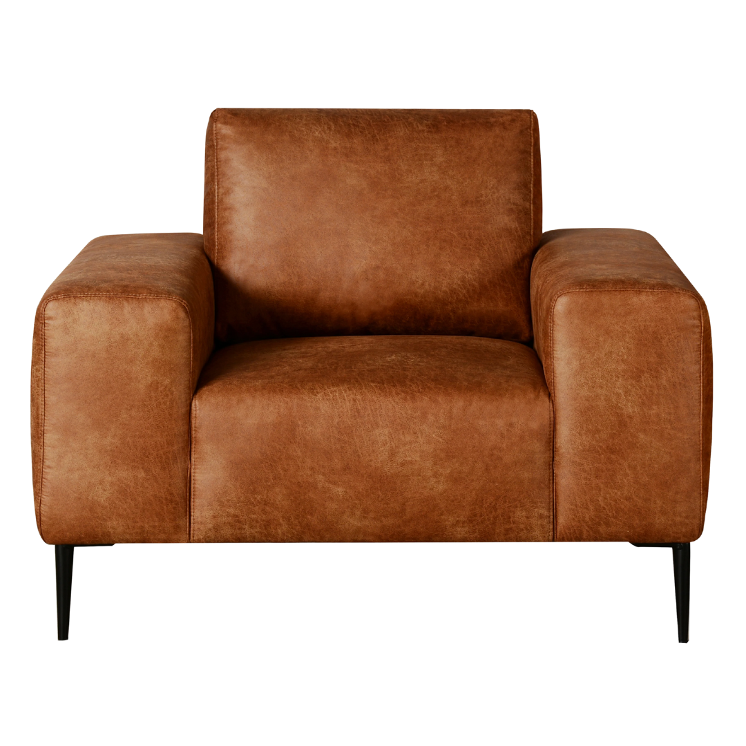 Blinda – Faux Leather Living Room Set – Black Metal Legs – Tan