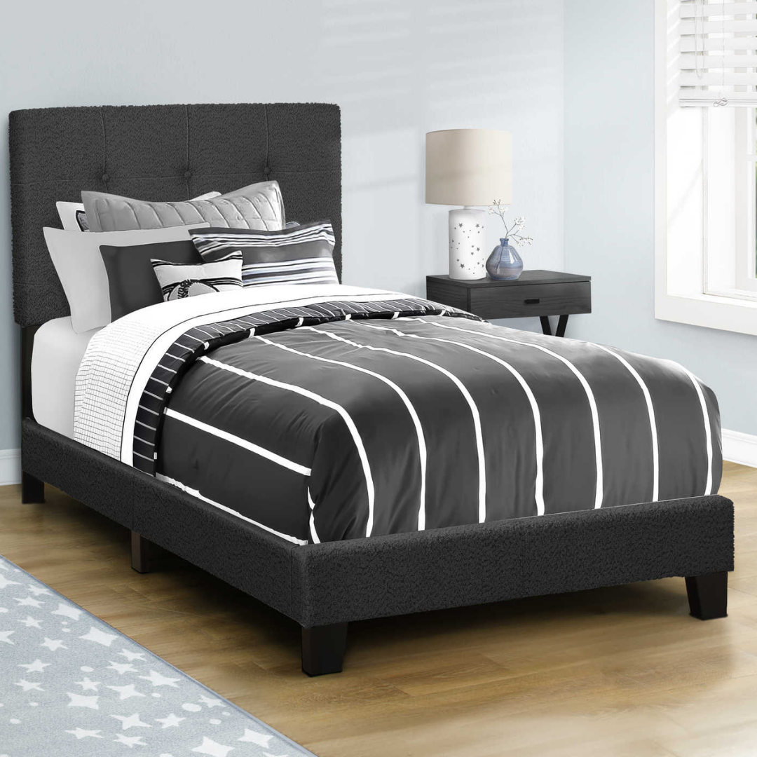 Bourel – Lit Simple – Bouclé (Noir)