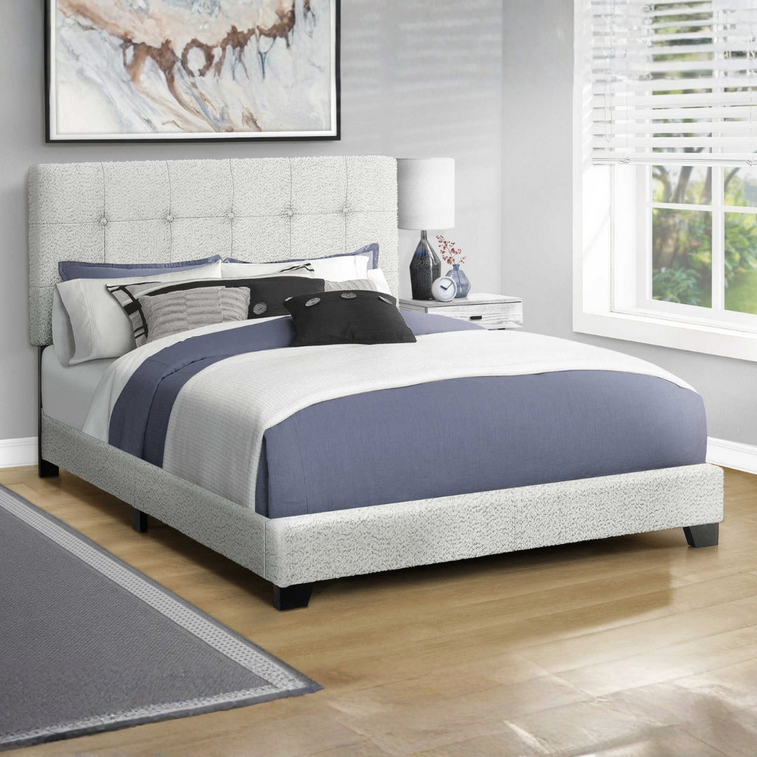 Bourel – Queen Bed – Boucle (Light Grey)