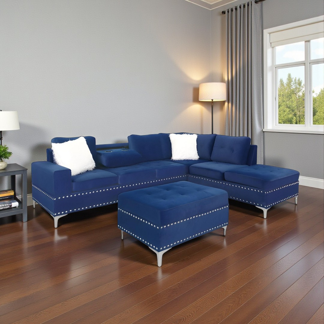 Brano – Reversible Sofa Sectional – Blue Velvet