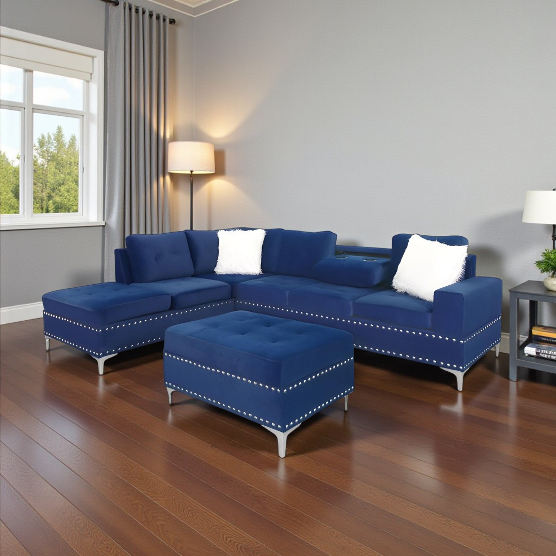 Brano – Reversible Sofa Sectional – Blue Velvet