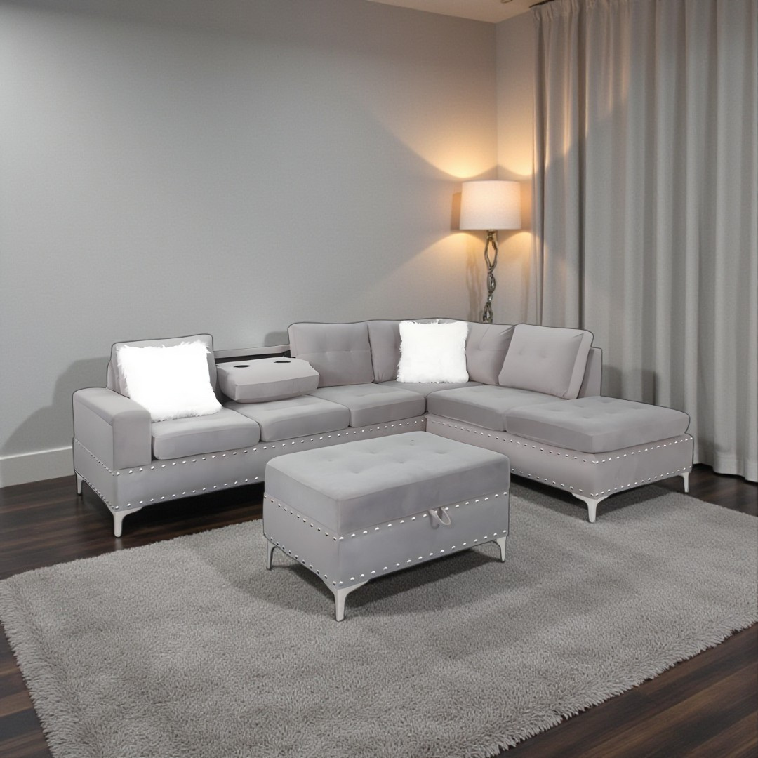 Brano – Reversible Sofa Sectional – Grey Velvet