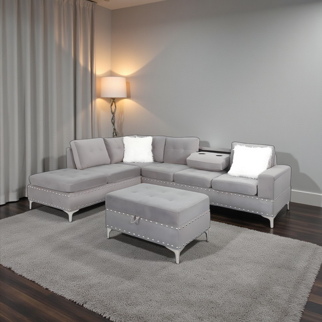 Brano – Canapé d'angle réversible – Velours gris