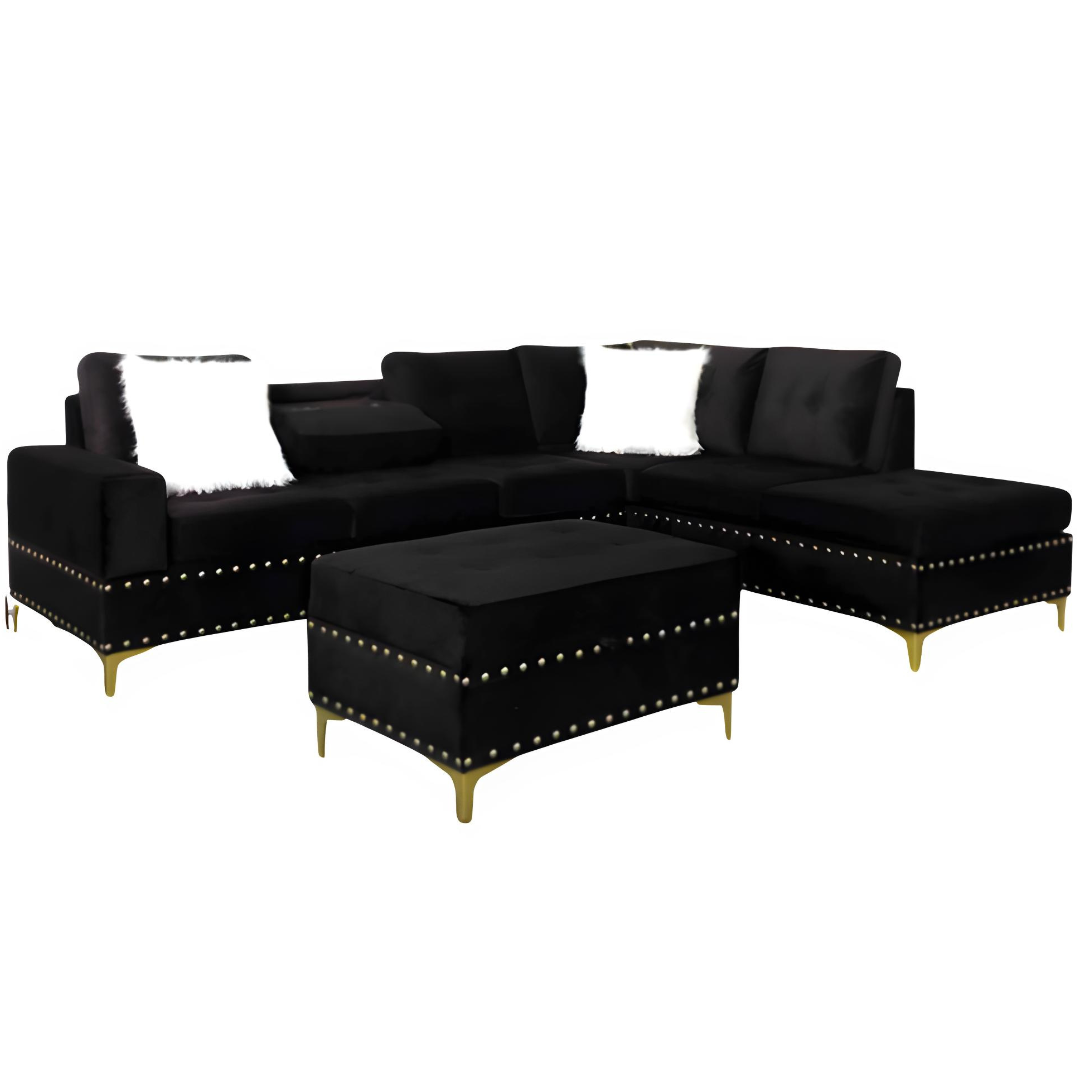 Brano – Canapé d'angle réversible – Velours noir