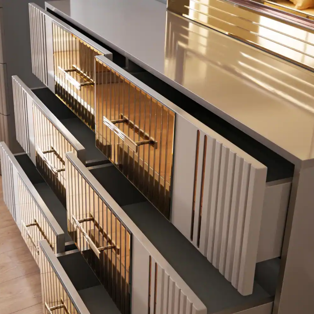 Bronzelo – Ensemble de chambre à coucher – Grand lit – Sable/Bronze