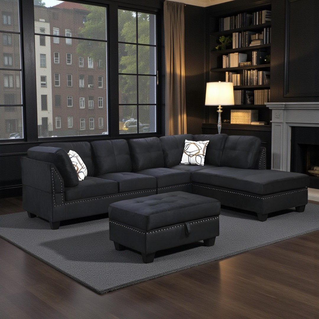 Caldo – Reversible Sofa Sectional – Black Suede