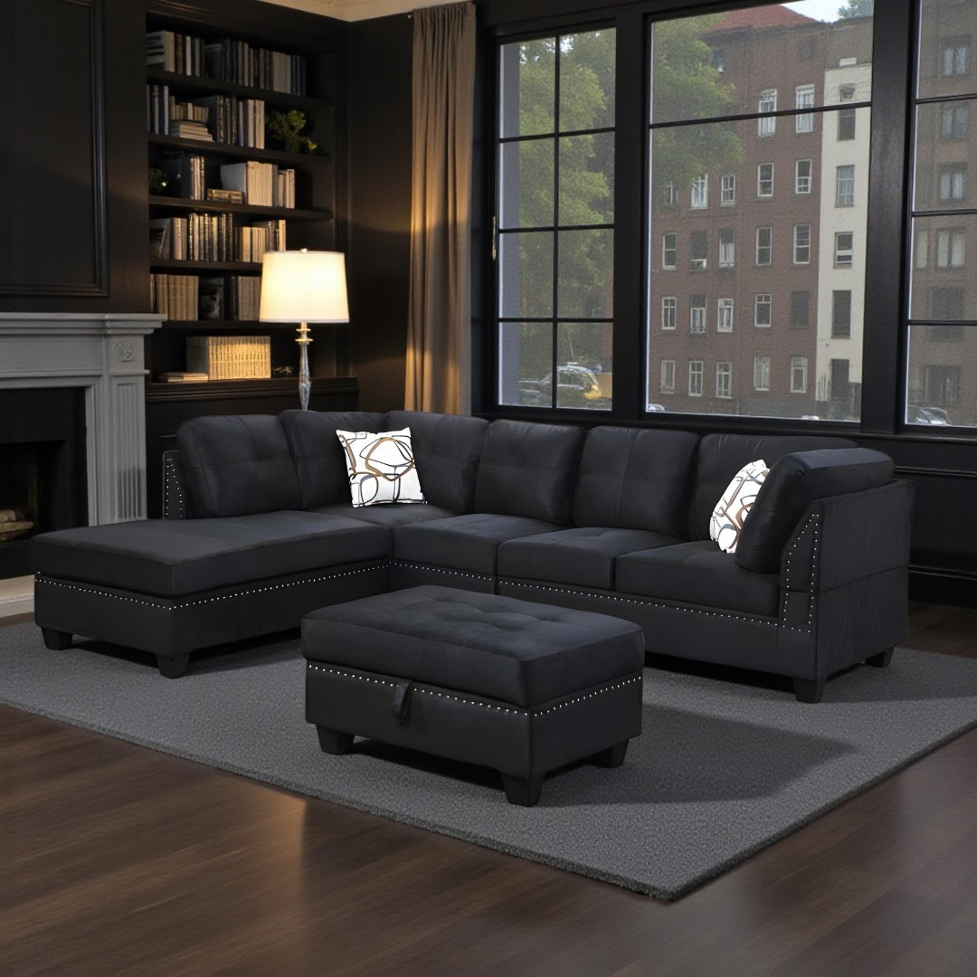 Caldo – Reversible Sofa Sectional – Black Suede