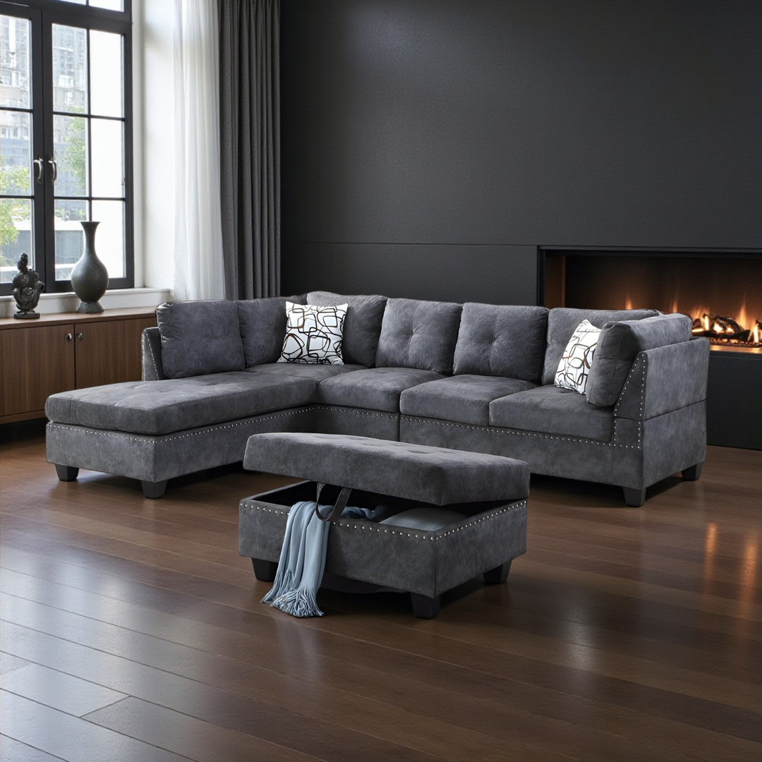 Caldo – Canapé d'angle réversible – Daim gris