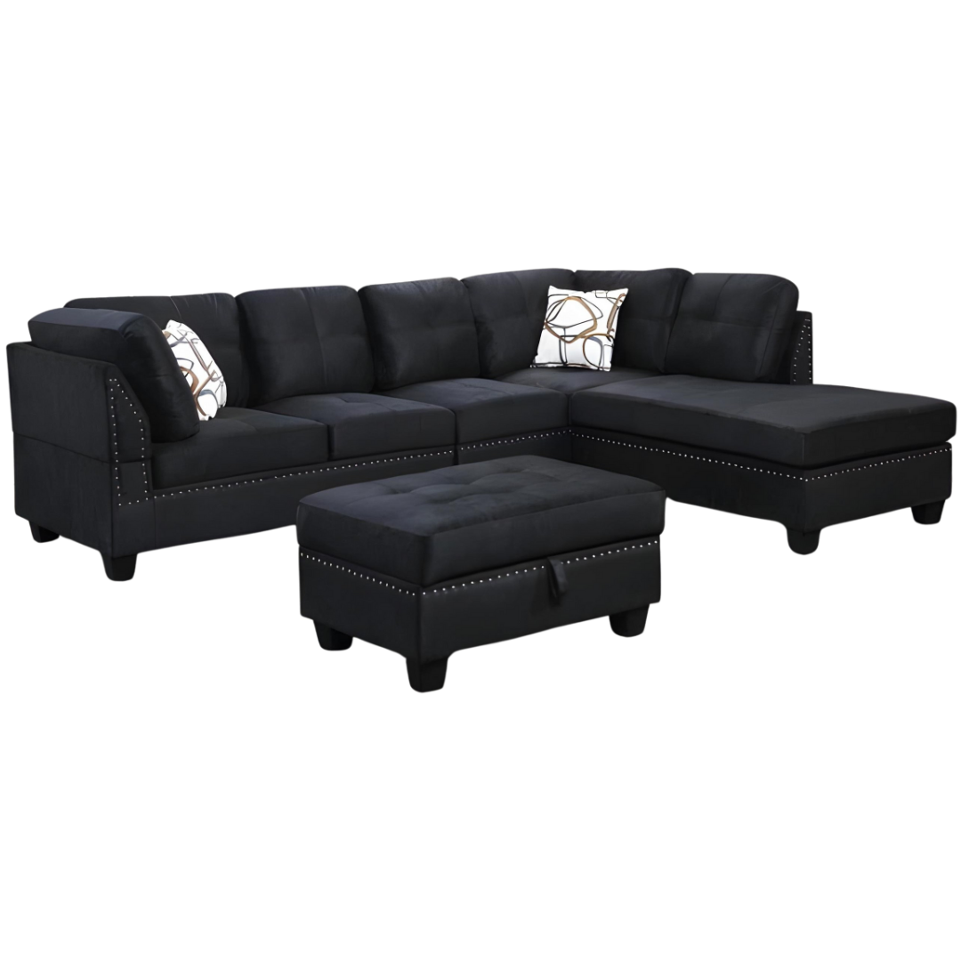 Caldo – Reversible Sofa Sectional – Black Suede