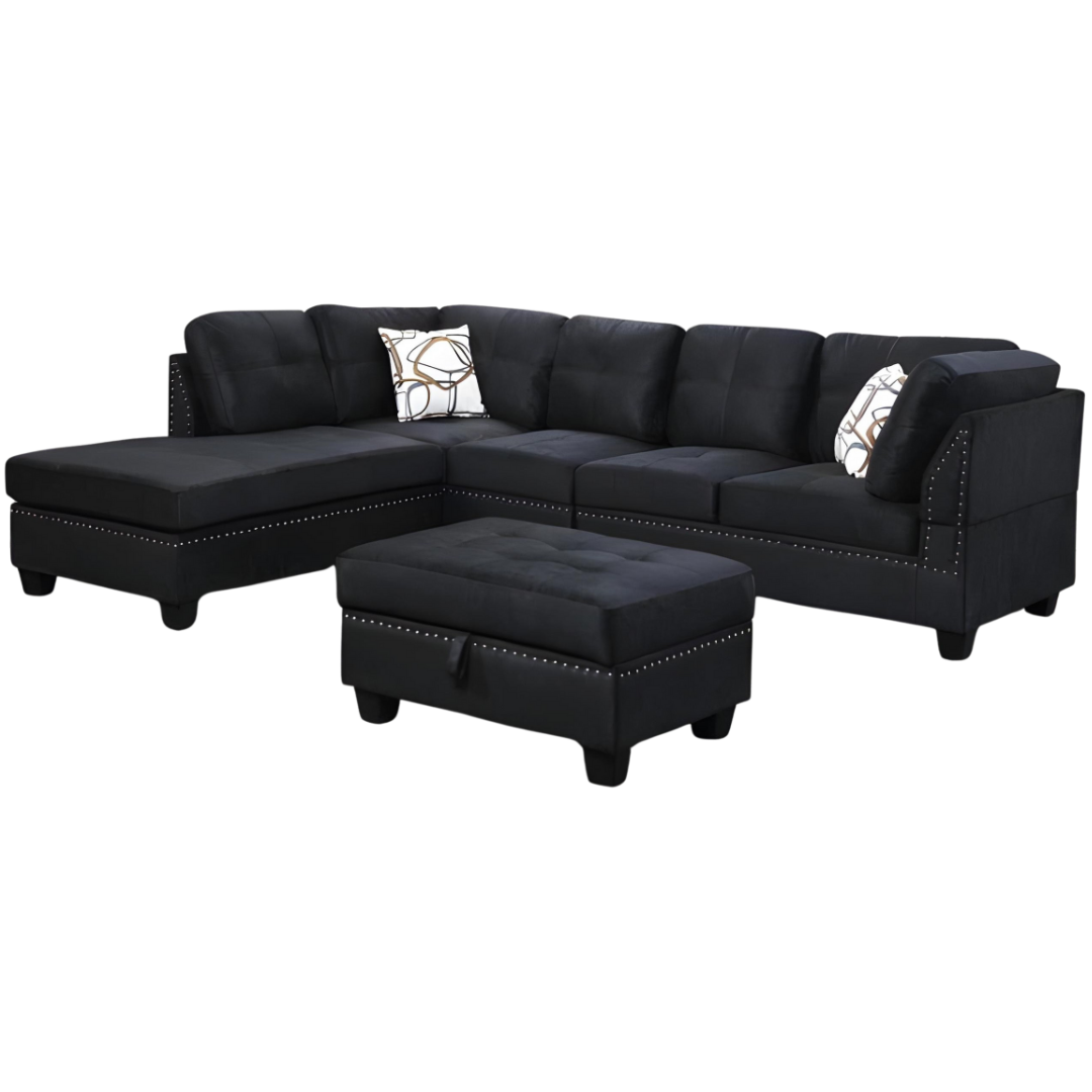 Caldo – Reversible Sofa Sectional – Black Suede
