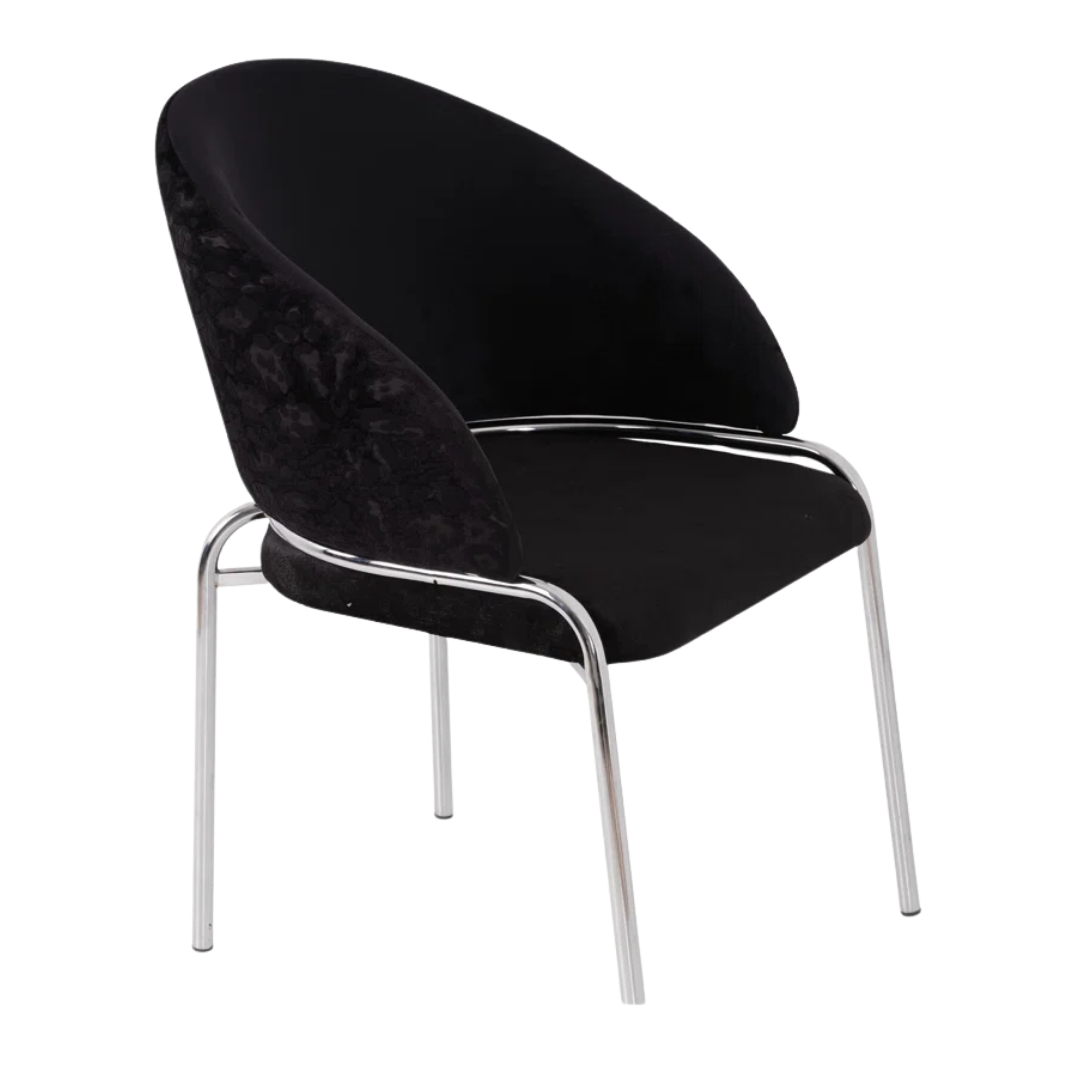 Ensemble 2 chaises salle à manger Onyxa velours noir imprimé léopard pieds chromés – Bonito Montréal