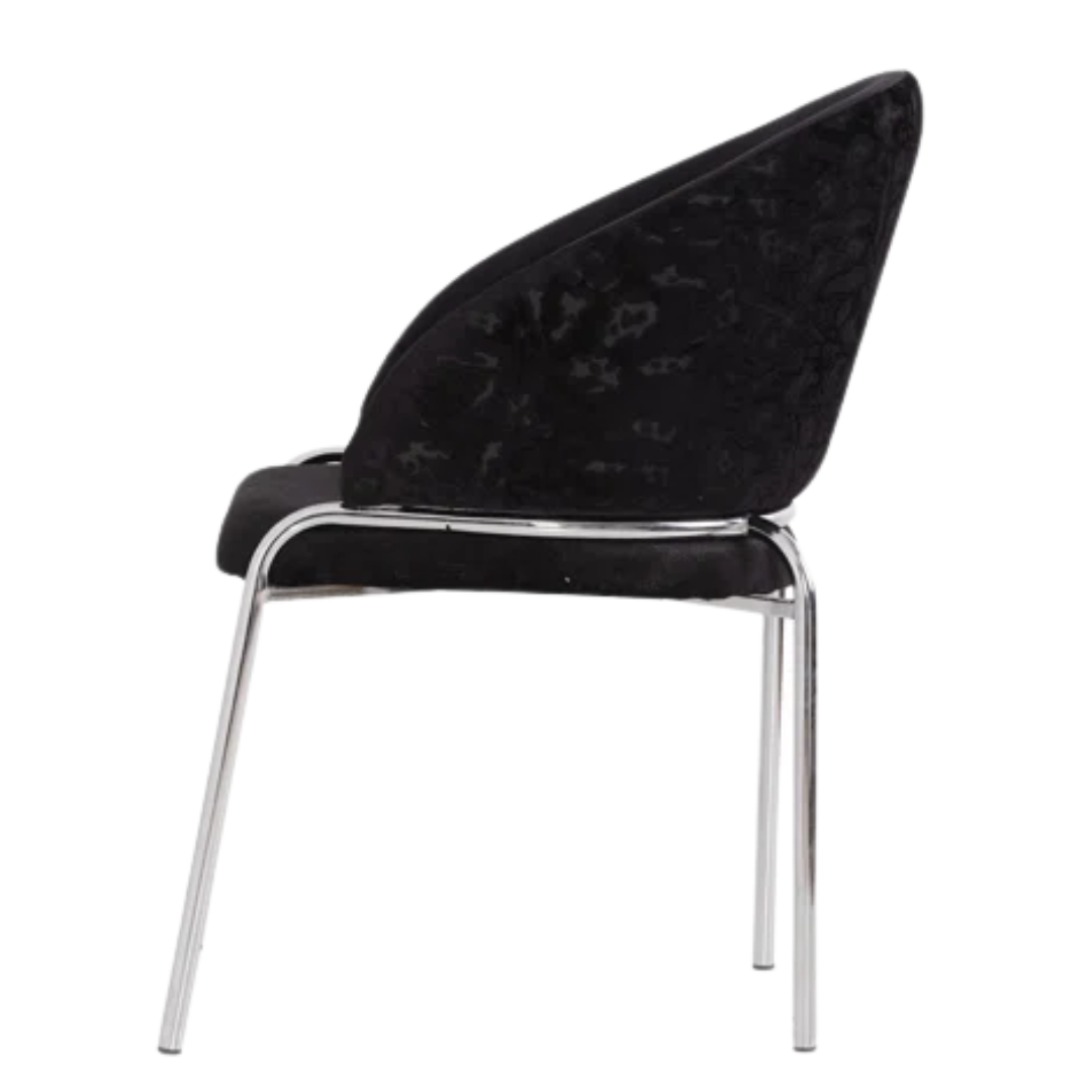 Onyxa – Set of 2 – Black Velvet Leopard-Print Dining Chair – Chrome Legs