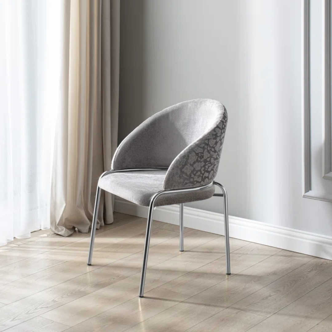 Ensemble 2 chaises salle à manger Onyxa velours gris imprimé léopard pattes chromées – Bonito Montréal