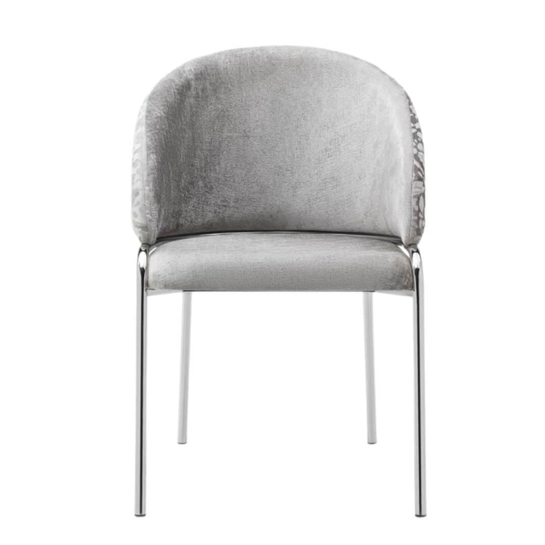 Onyxa – Set of 2 – Grey Velvet Leopard-Print Dining Chair – Chrome Legs