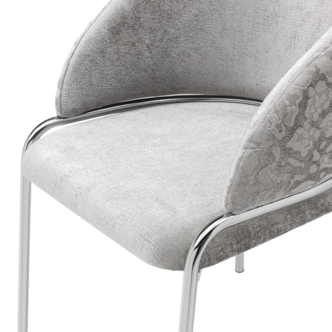 Onyxa – Set of 2 – Grey Velvet Leopard-Print Dining Chair – Chrome Legs