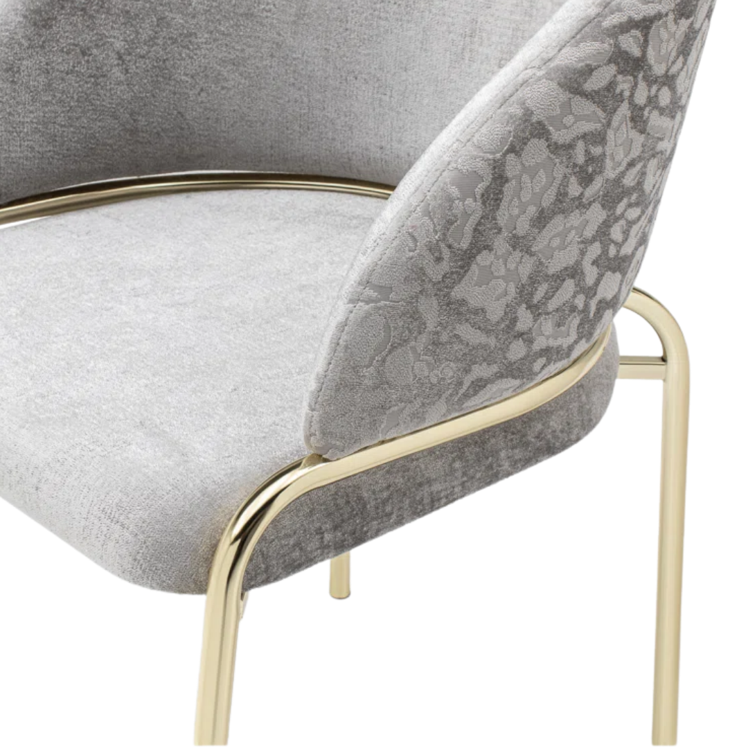 Onyxa – Set of 2 – Grey Velvet & Leopard-Print Dining Chair – Gold Legs