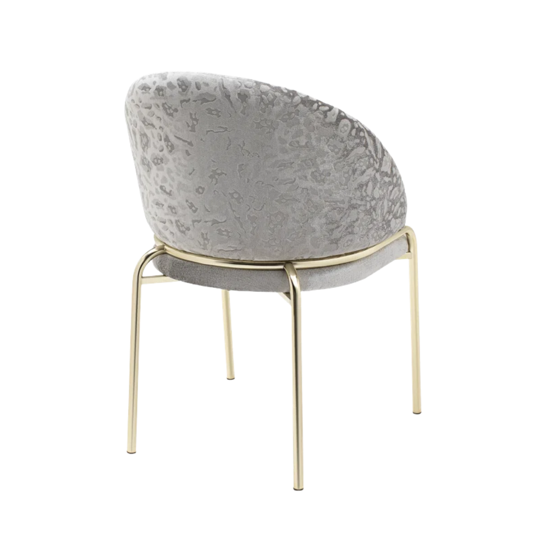 Onyxa – Set of 2 – Grey Velvet & Leopard-Print Dining Chair – Gold Legs
